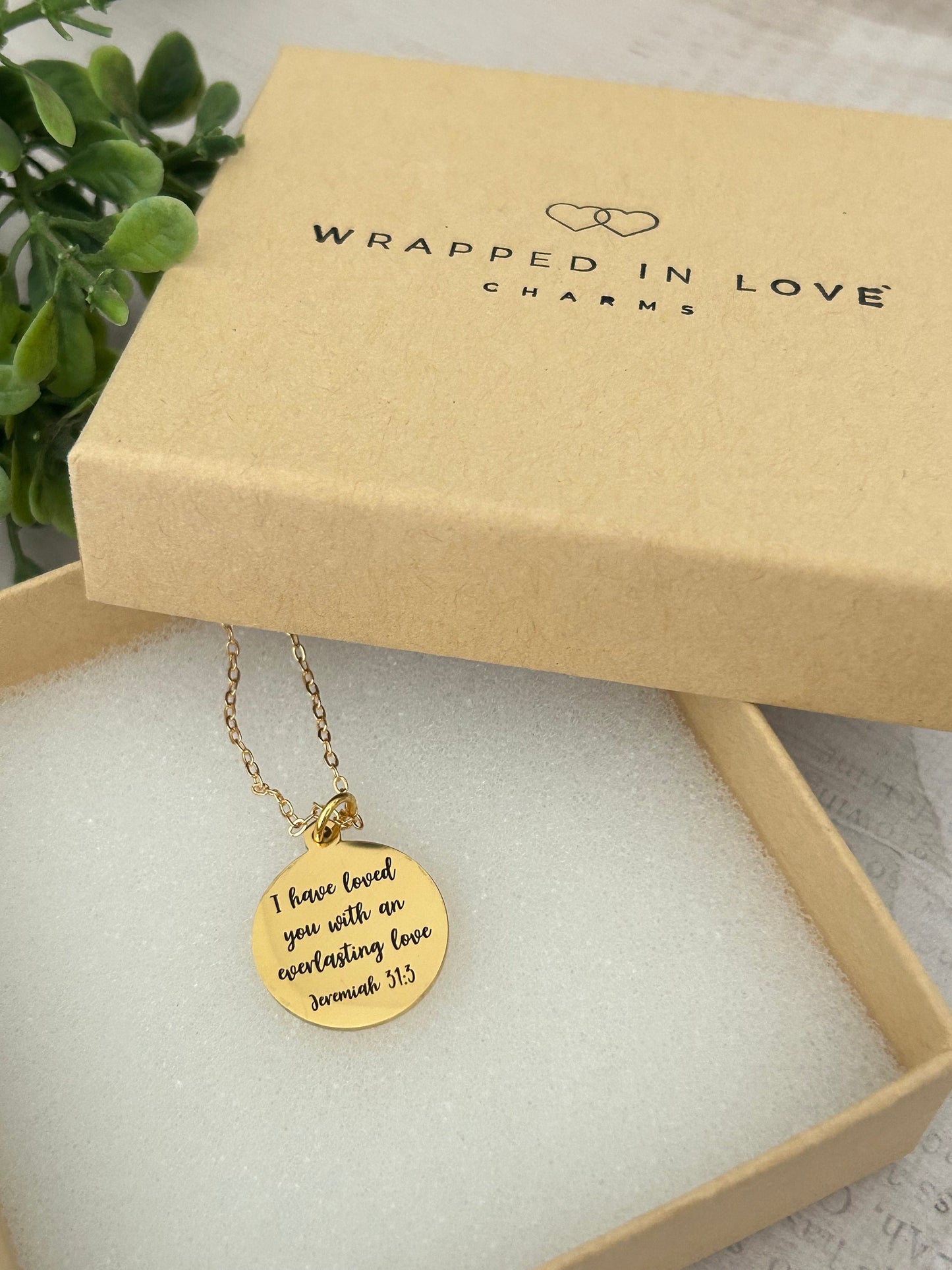 Everlasting love Bible Verse Gold Disc Necklace, Jeremiah 31:3, Christian Gifts, Scripture Jewelry, Motivational Gifts