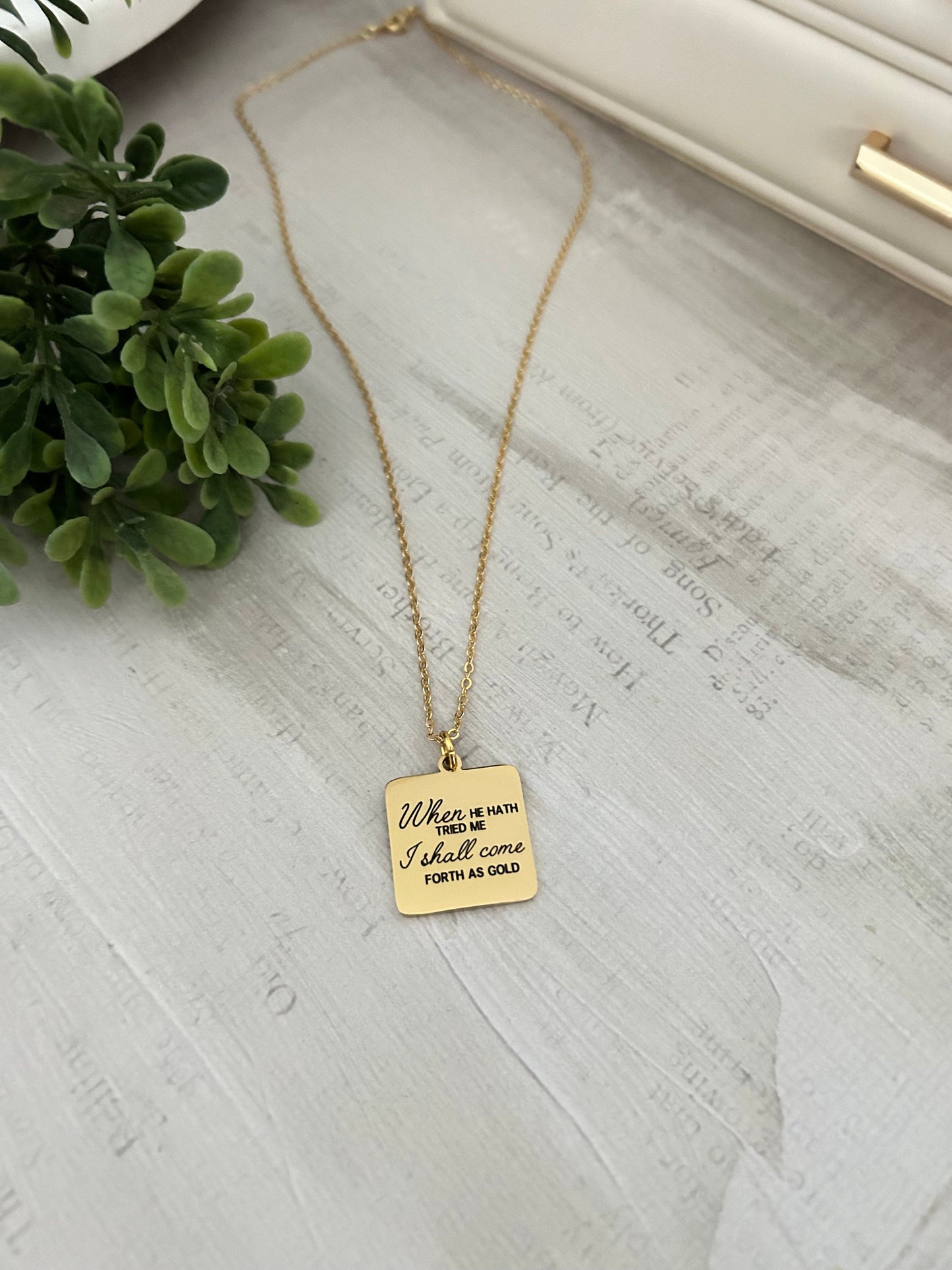 I shall come forth as gold Bible Verse Necklace, Job 23:10, Christian Jewelry Gifts, Scripture Faith Necklace, Custom Quote Jewelry