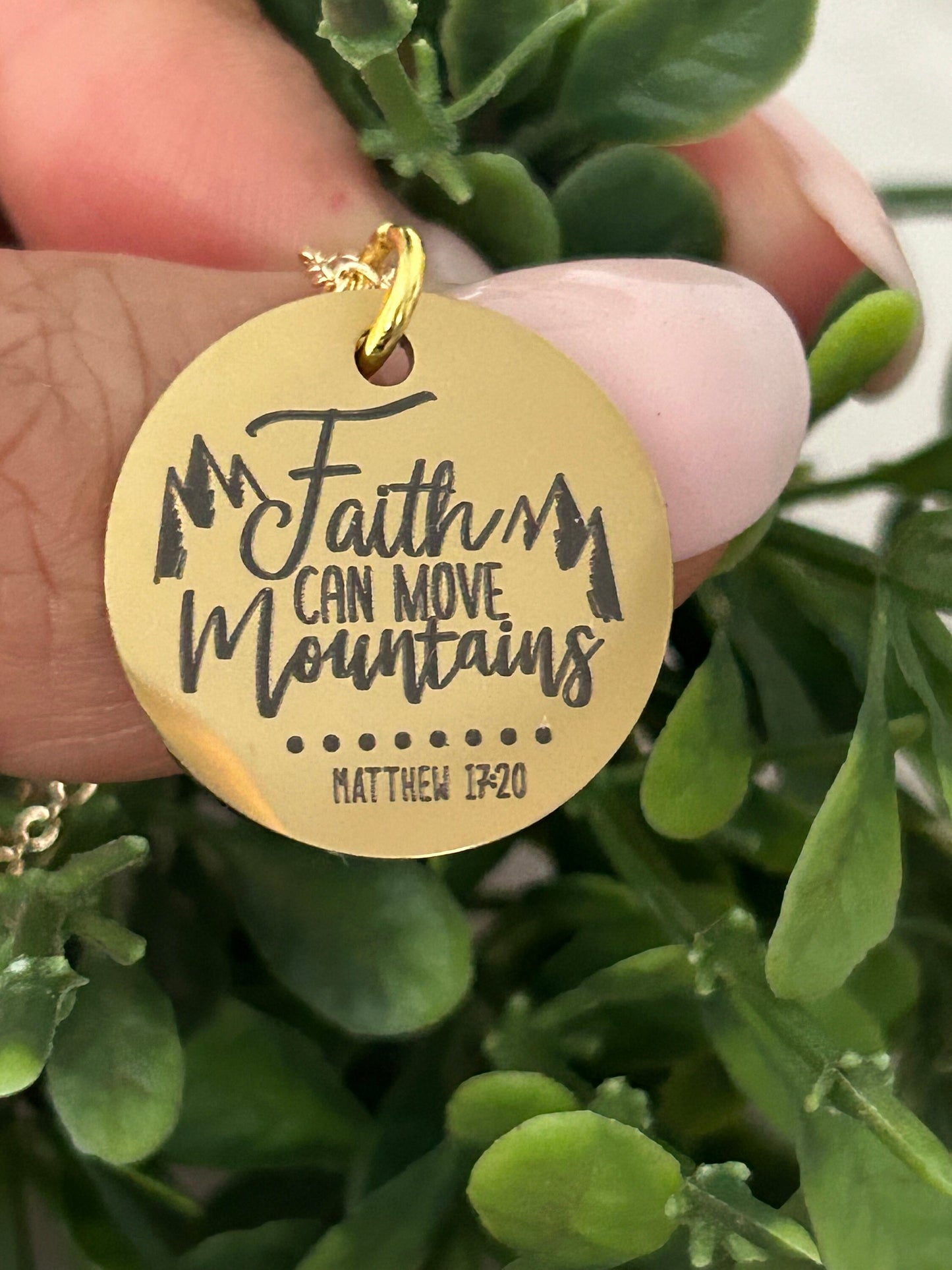 Faith Moves Mountains Necklace, Christian Faith Gifts, Scripture Jewelry, Mathew 17:20, Gold Charm Necklace, Easter jewelry, Gifts for Mom,