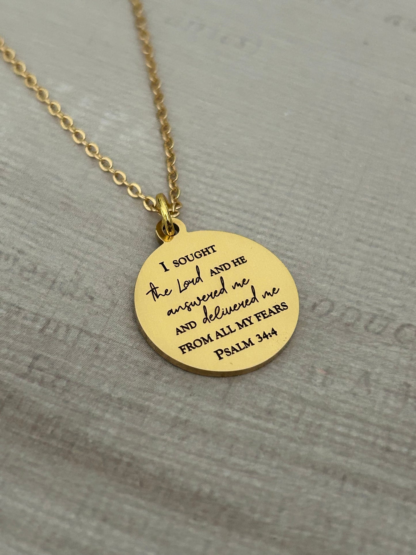 Psalm 34:4 Bible Verse Necklace, Christian Gifts, Scripture Jewelry, I sought The Lord and he answered me, Motivational Gift, Psalm Jewelry