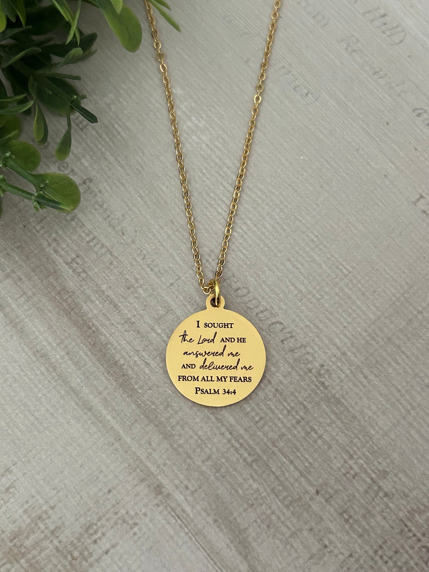 Psalm 34:4 Bible Verse Necklace, Christian Gifts, Scripture Jewelry, I sought The Lord and he answered me, Motivational Gift, Psalm Jewelry