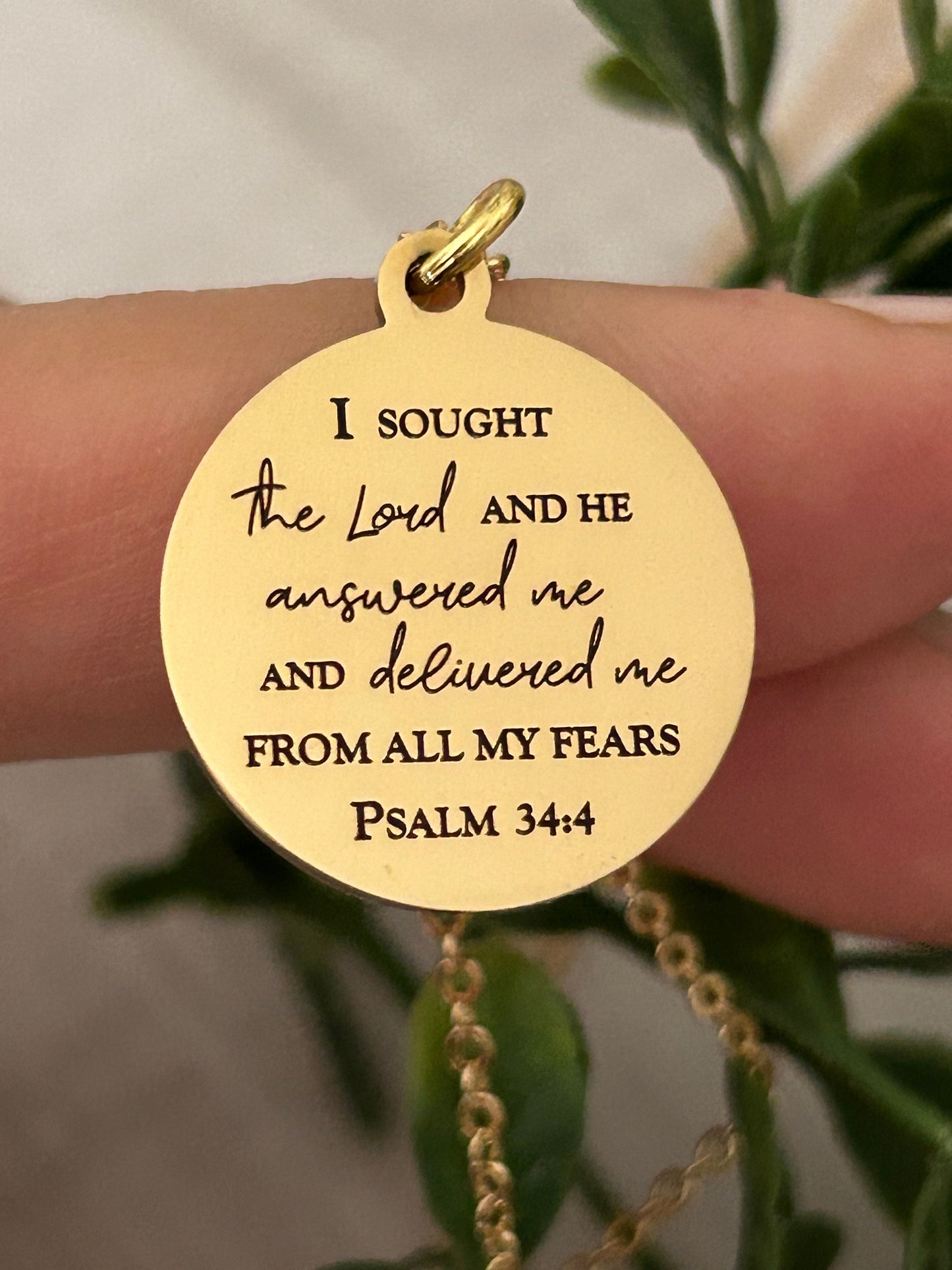 Psalm 34:4 Bible Verse Necklace, Christian Gifts, Scripture Jewelry, I sought The Lord and he answered me, Motivational Gift, Psalm Jewelry