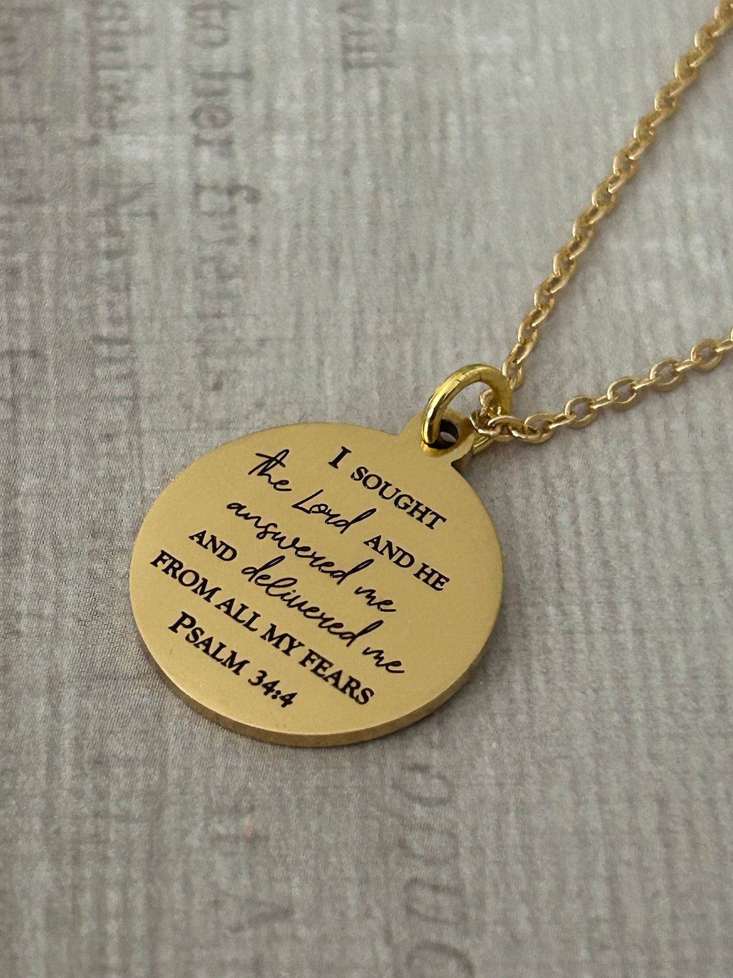 Psalm 34:4 Bible Verse Necklace, Christian Gifts, Scripture Jewelry, I sought The Lord and he answered me, Motivational Gift, Psalm Jewelry