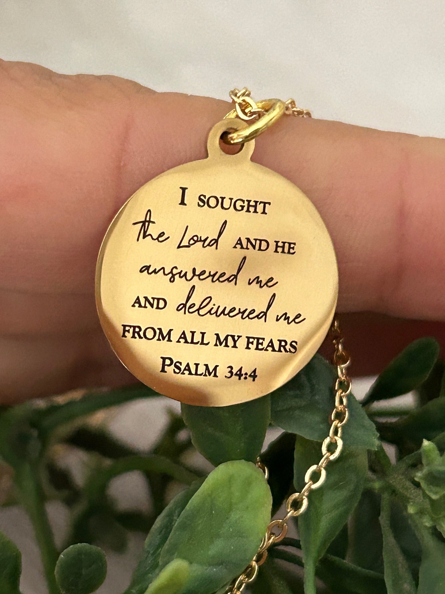 Psalm 34:4 Bible Verse Necklace, Christian Gifts, Scripture Jewelry, I sought The Lord and he answered me, Motivational Gift, Psalm Jewelry