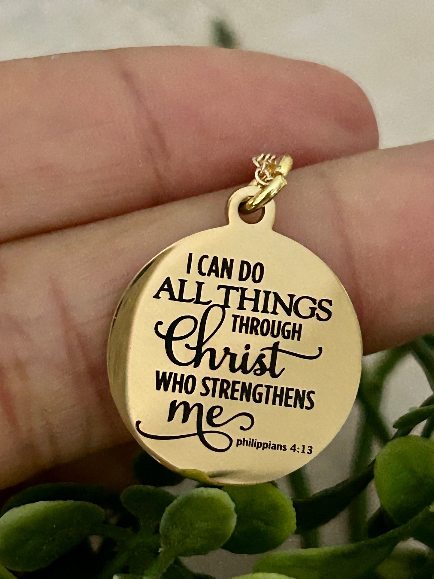 I Can Do All Things through Christ who strengthens me Bible Verse Necklace, Christian Gifts, Scripture Jewelry, 16K Gold Plated, Easter