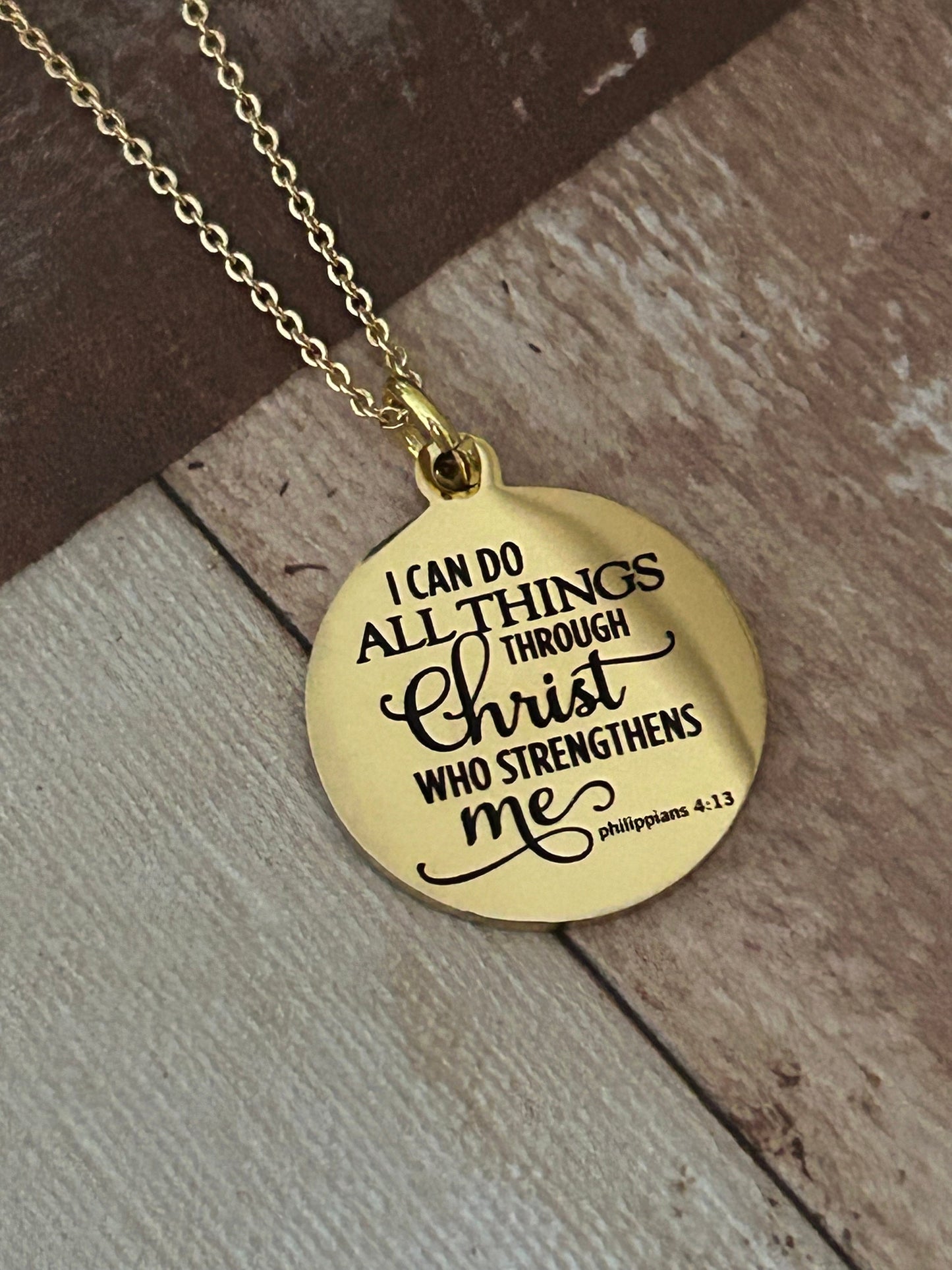 I Can Do All Things through Christ Bible Verse Necklace, Christian Gifts, Scripture Jewelry, 16K Gold Plated, Baptism Gift, Gifts for Mom