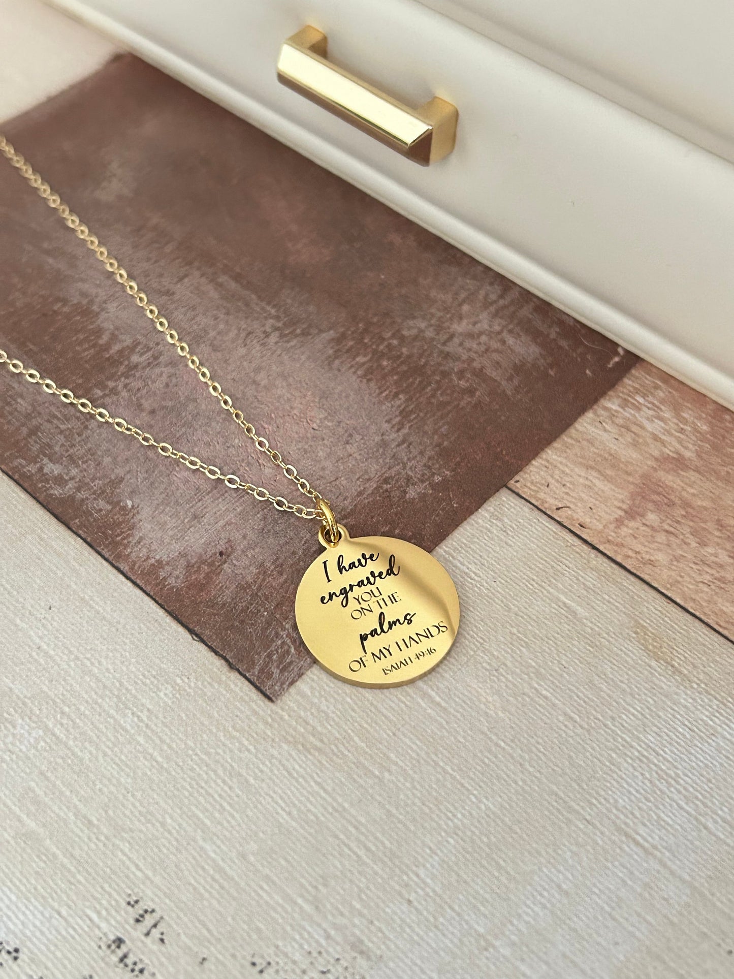 Isaiah 49:16 Bible Verse Necklace, I have engraved you on the palms of my Hands, Christian Gifts, Scripture Jewelry, Religious Gift, Baptism