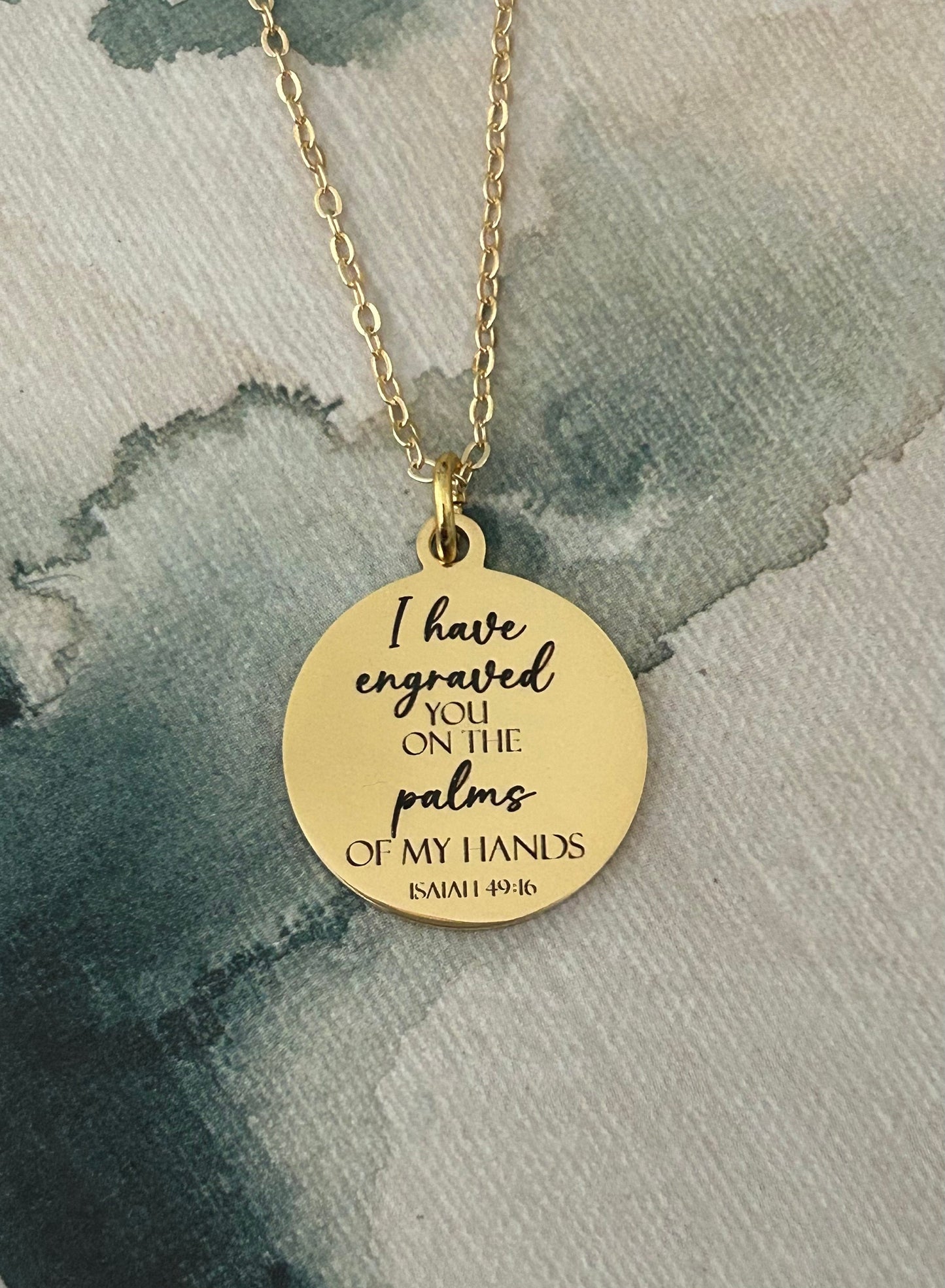 Isaiah 49:16 Bible Verse Necklace, I have engraved you on the palms of my Hands, Christian Gifts, Scripture Jewelry, Religious Gift, Baptism