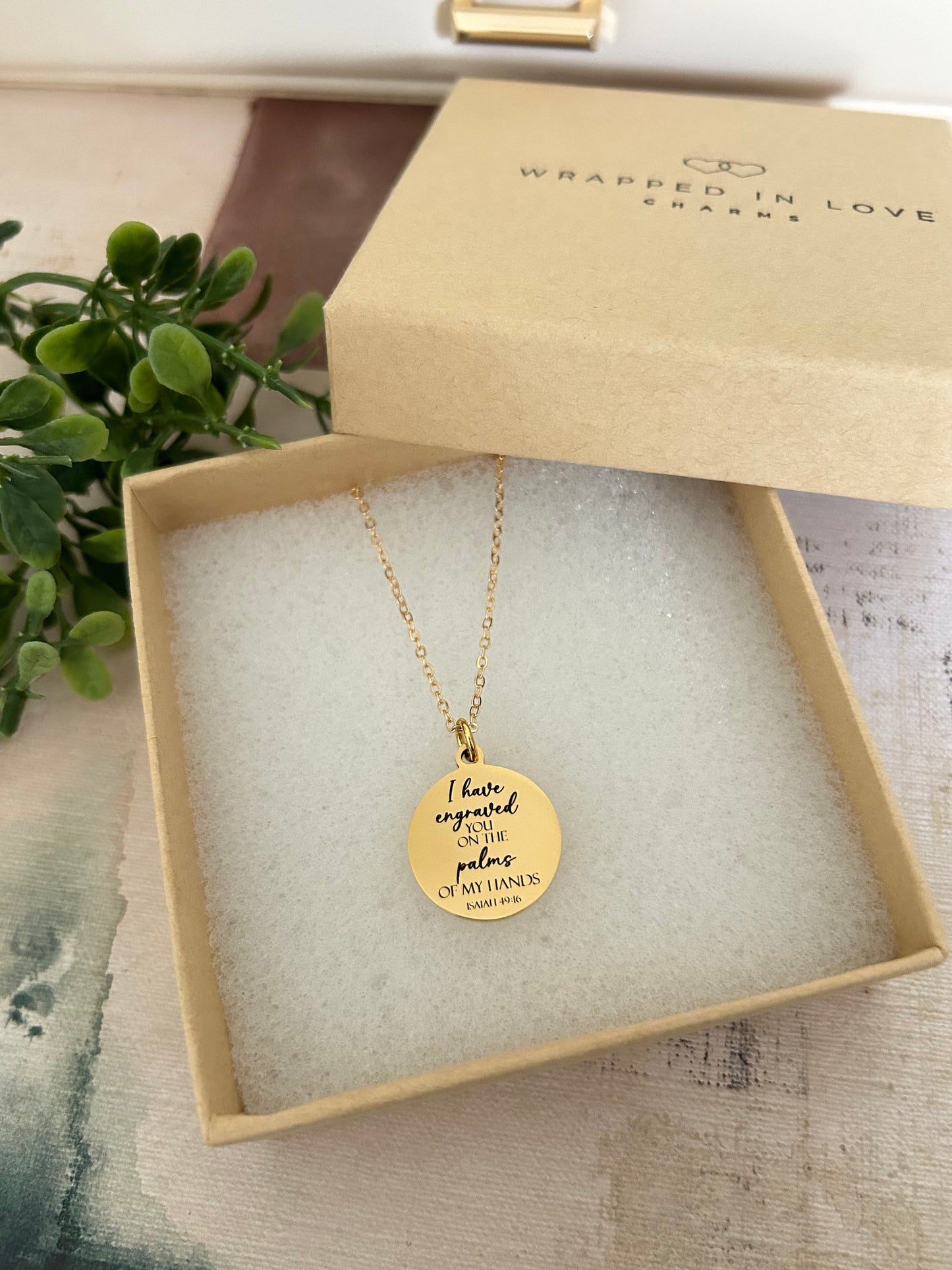 Isaiah 49:16 Bible Verse Necklace, I have engraved you on the palms of my Hands, Christian Gifts, Scripture Jewelry, Religious Gift, Baptism