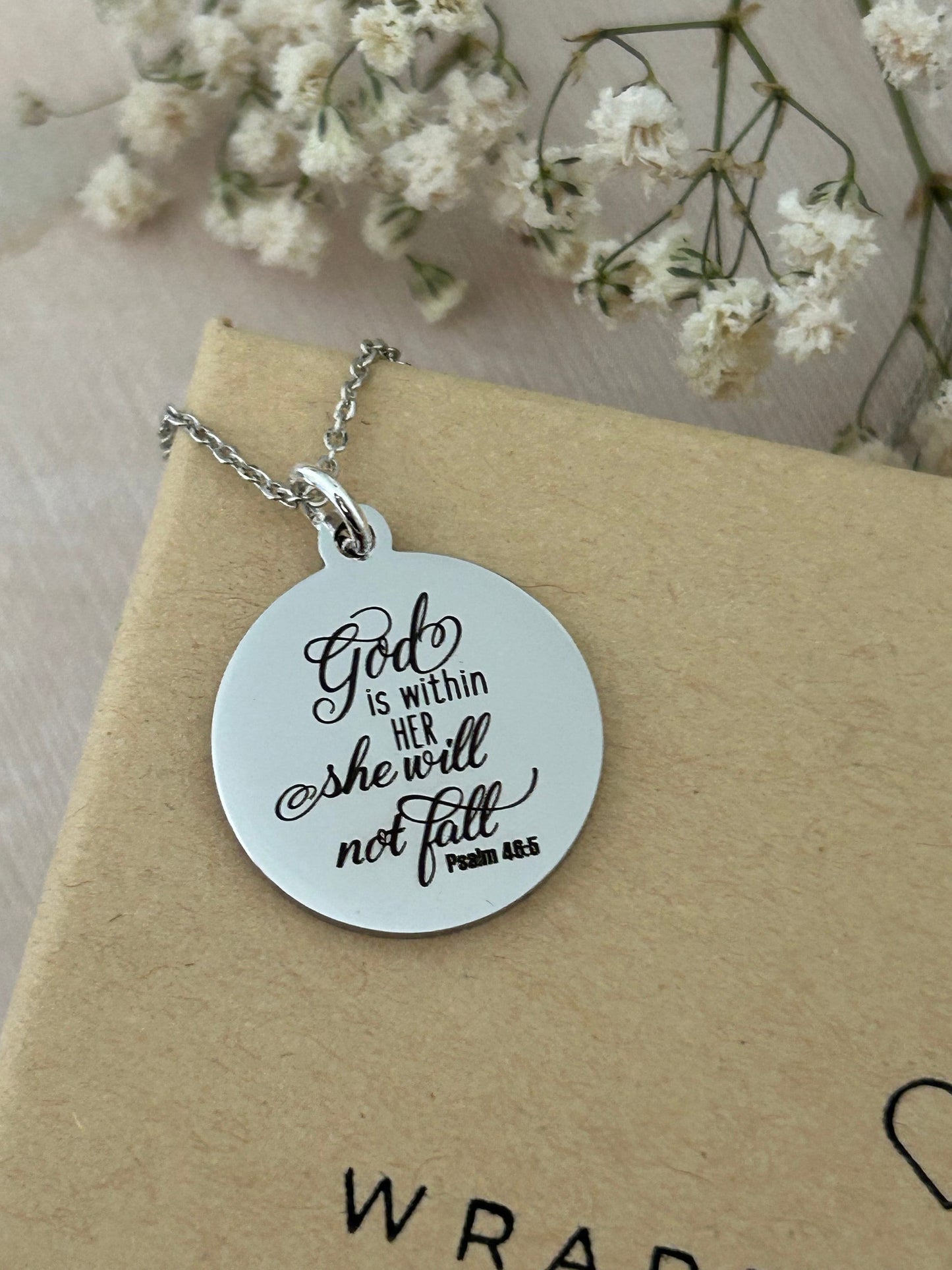 God is within her Bible Verse Necklace, Psalm 46:5, Christian Jewelry, Christian Gifts for Women, Scripture Necklace, Affirmation Baptism