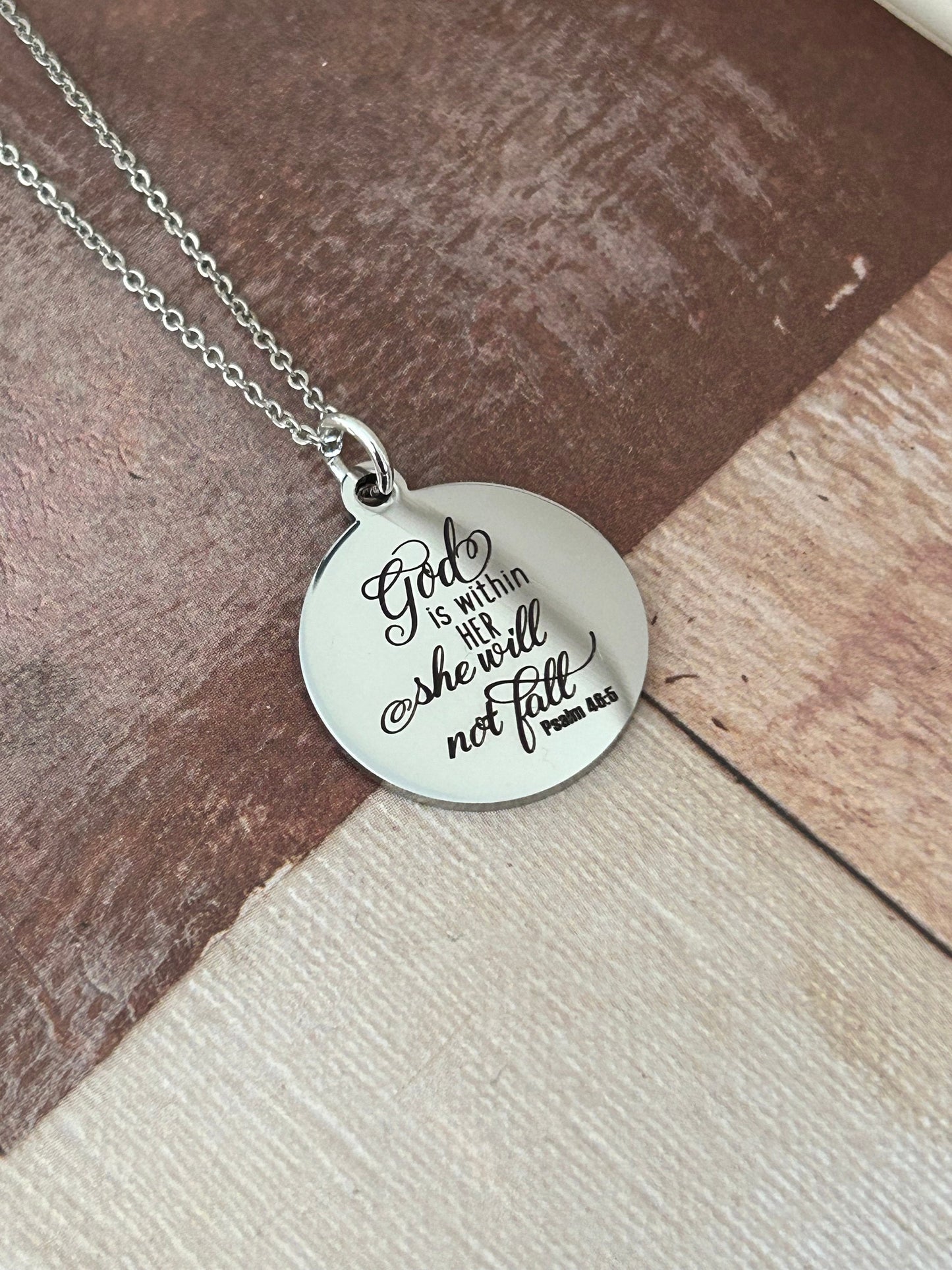 God is within her Bible Verse Necklace, Psalm 46:5, Christian Jewelry, Christian Gifts for Women, Scripture Necklace, Affirmation Baptism