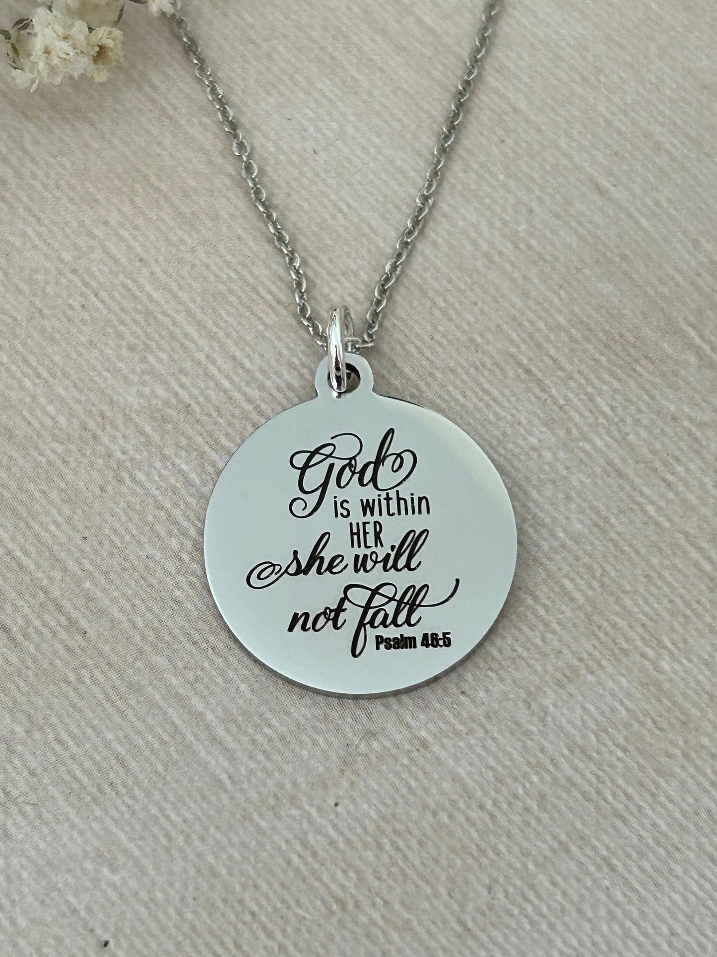 God is within her Bible Verse Necklace, Psalm 46:5, Christian Jewelry, Christian Gifts for Women, Scripture Necklace, Affirmation Baptism