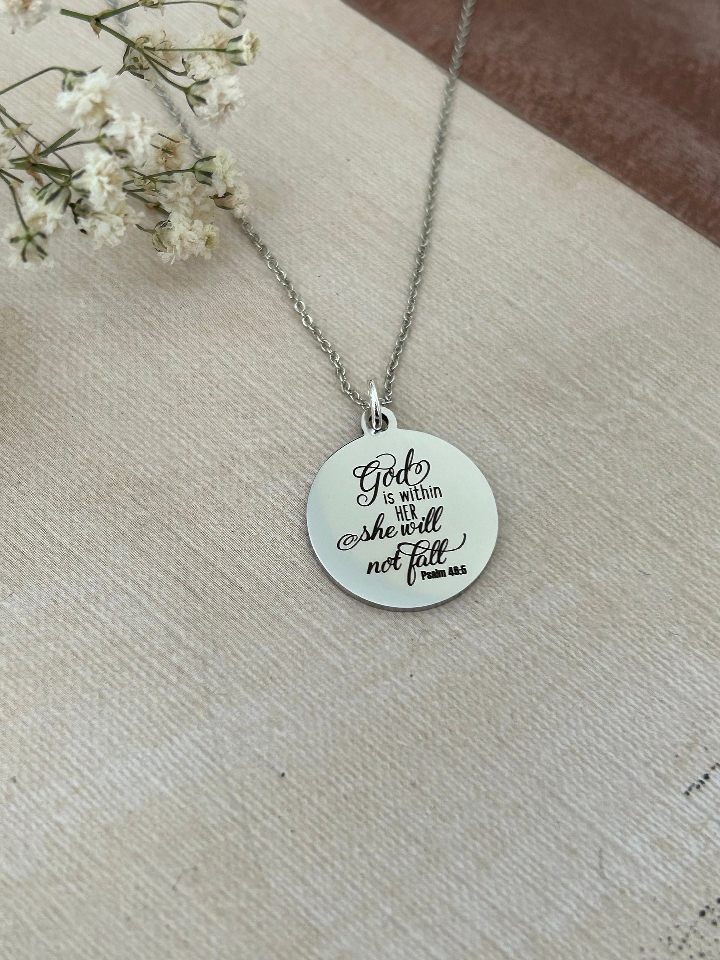 God is within her Bible Verse Necklace, Psalm 46:5, Christian Jewelry, Christian Gifts for Women, Scripture Necklace, Affirmation Baptism
