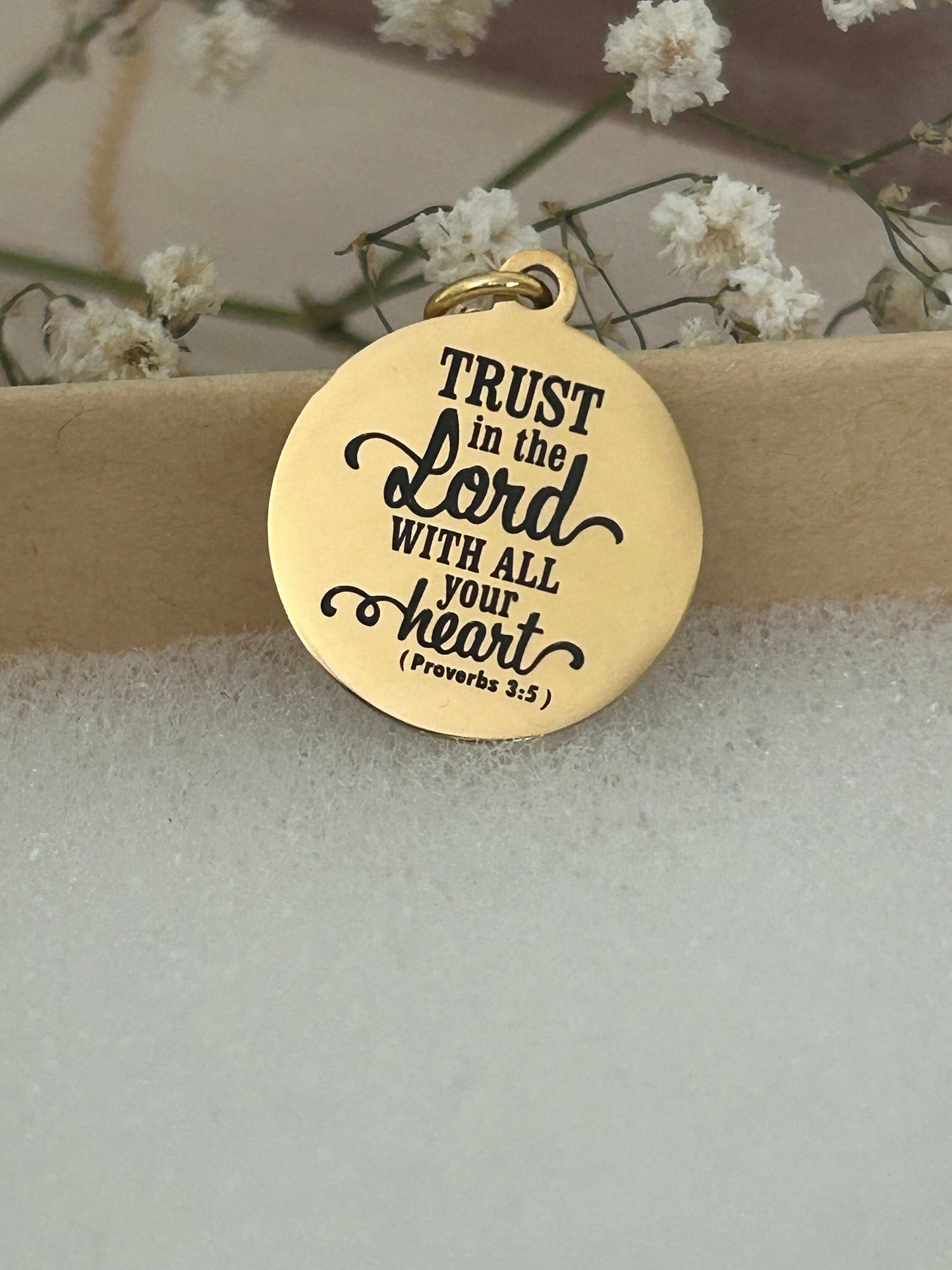 Trust in The Lord Gold Bible Verse Necklace, Proverbs 3:5, Christian Gifts, Scripture Jewelry, Gifts for Mom, Baptism, Motivational Gifts