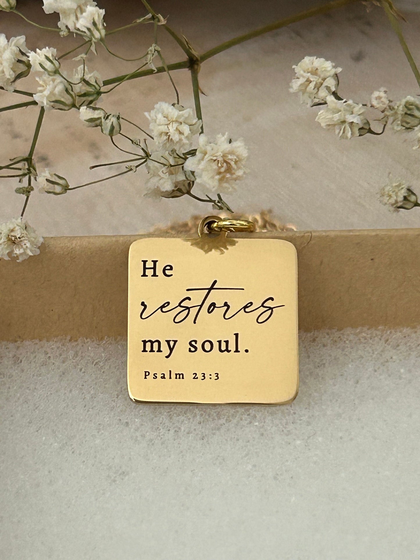 He Restores My Soul Bible Verse Gold Necklace, Christian Gifts, Psalm 23:3 jewelry, Meaningful gifts, gift for mom, baptism affirmation gift