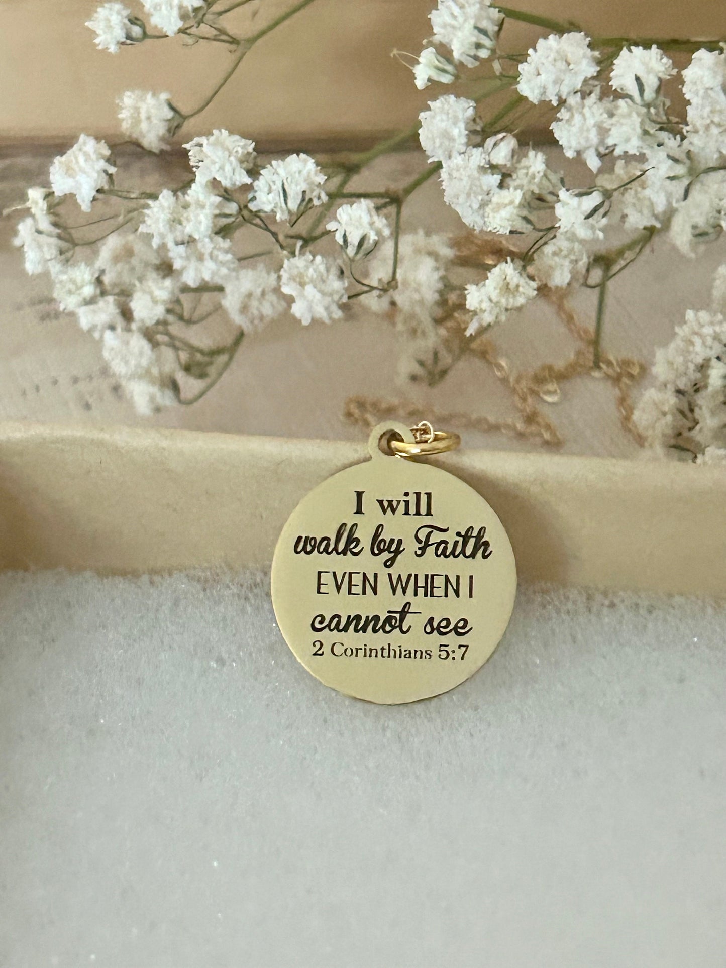 I will walk by faith even when I cannot see Bible Verse Necklace, Christian Faith Gifts, Scripture Jewelry, Baptism, 2 Corinthians 5:7