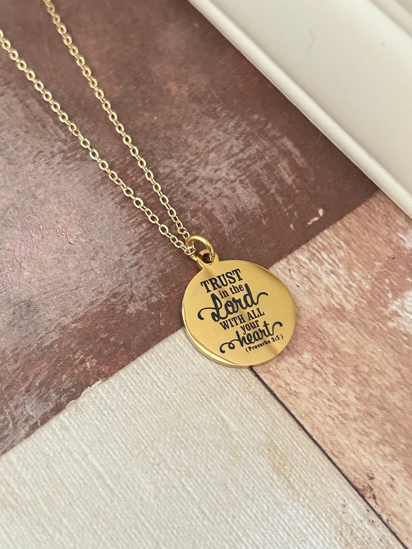 Trust in The Lord Gold Bible Verse Necklace, Proverbs 3:5, Christian Gifts, Scripture Jewelry, Gifts for Mom, Baptism, Motivational Gifts