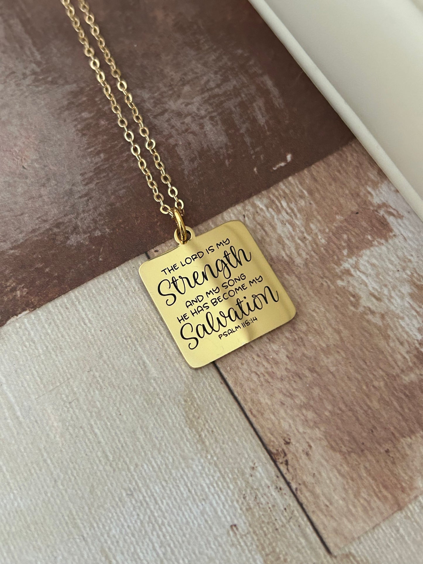 The Lord is My Strength Bible Verse Necklace, Psalm 118:14, Christian Gifts, Scripture Jewelry, Motivational Gifts, Prayer Necklace