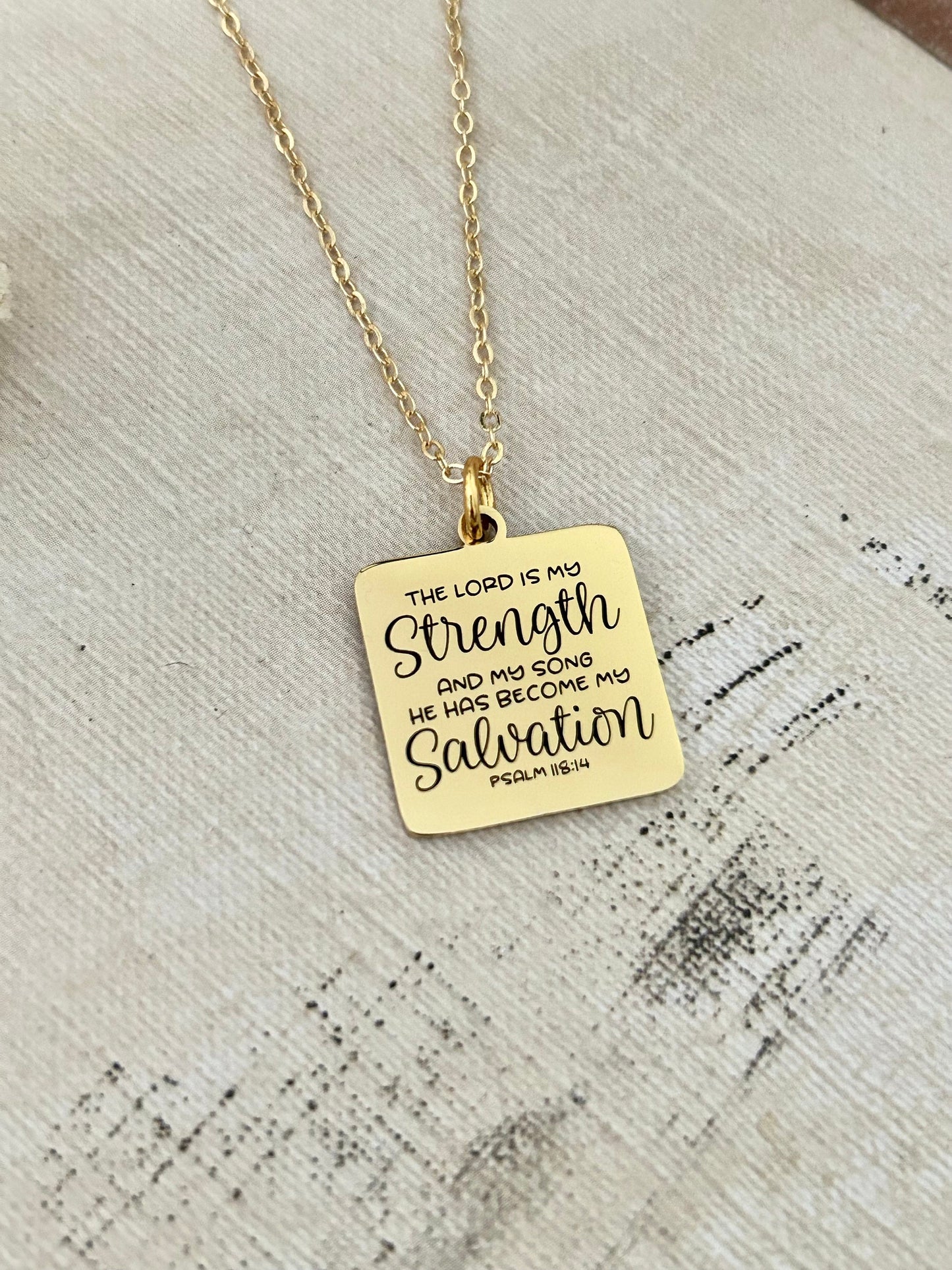 The Lord is My Strength Bible Verse Necklace, Psalm 118:14, Christian Gifts, Scripture Jewelry, Motivational Gifts, Prayer Necklace