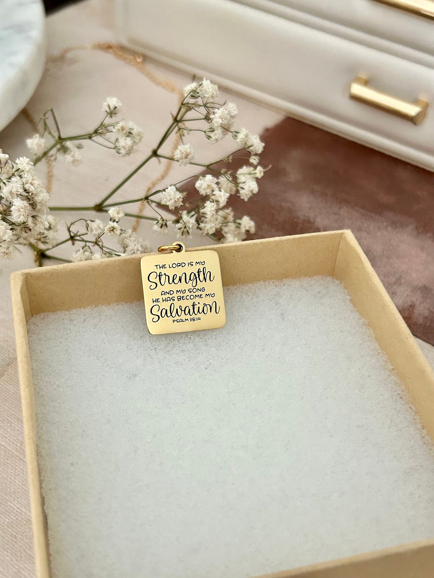 The Lord is My Strength Bible Verse Necklace, Psalm 118:14, Christian Gifts, Scripture Jewelry, Motivational Gifts, Prayer Necklace