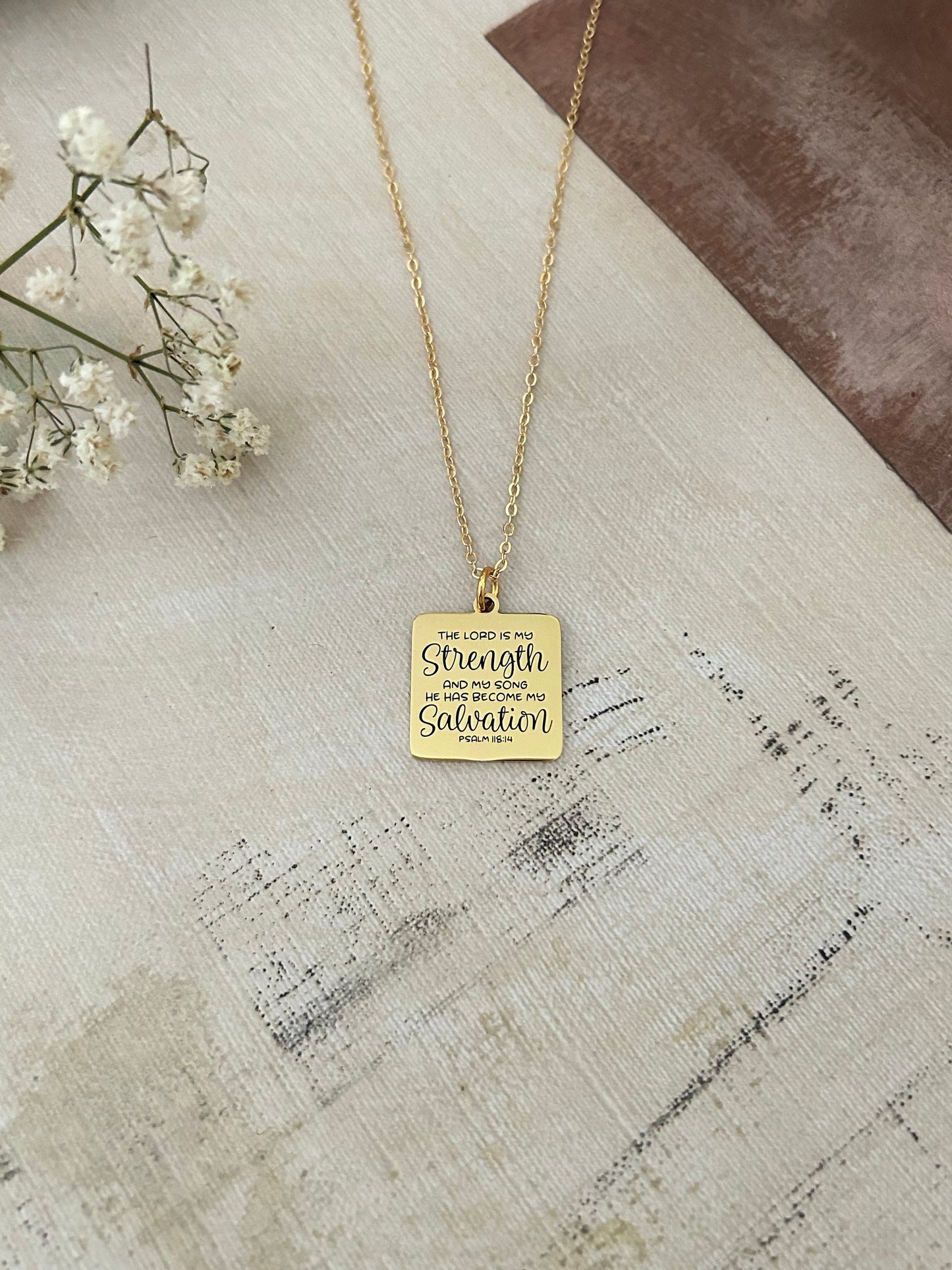 The Lord is My Strength Bible Verse Necklace, Psalm 118:14, Christian Gifts, Scripture Jewelry, Motivational Gifts, Prayer Necklace