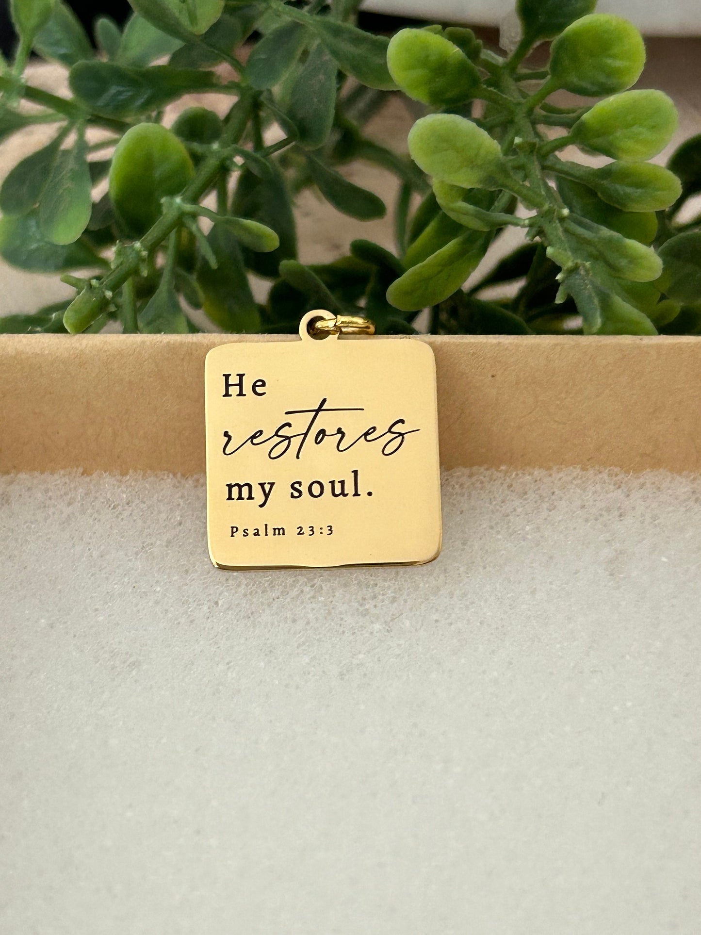 He Restores My Soul Bible Verse Gold Necklace, Christian Gifts, Psalm 23:3 jewelry, Meaningful gifts, gift for mom, baptism affirmation gift