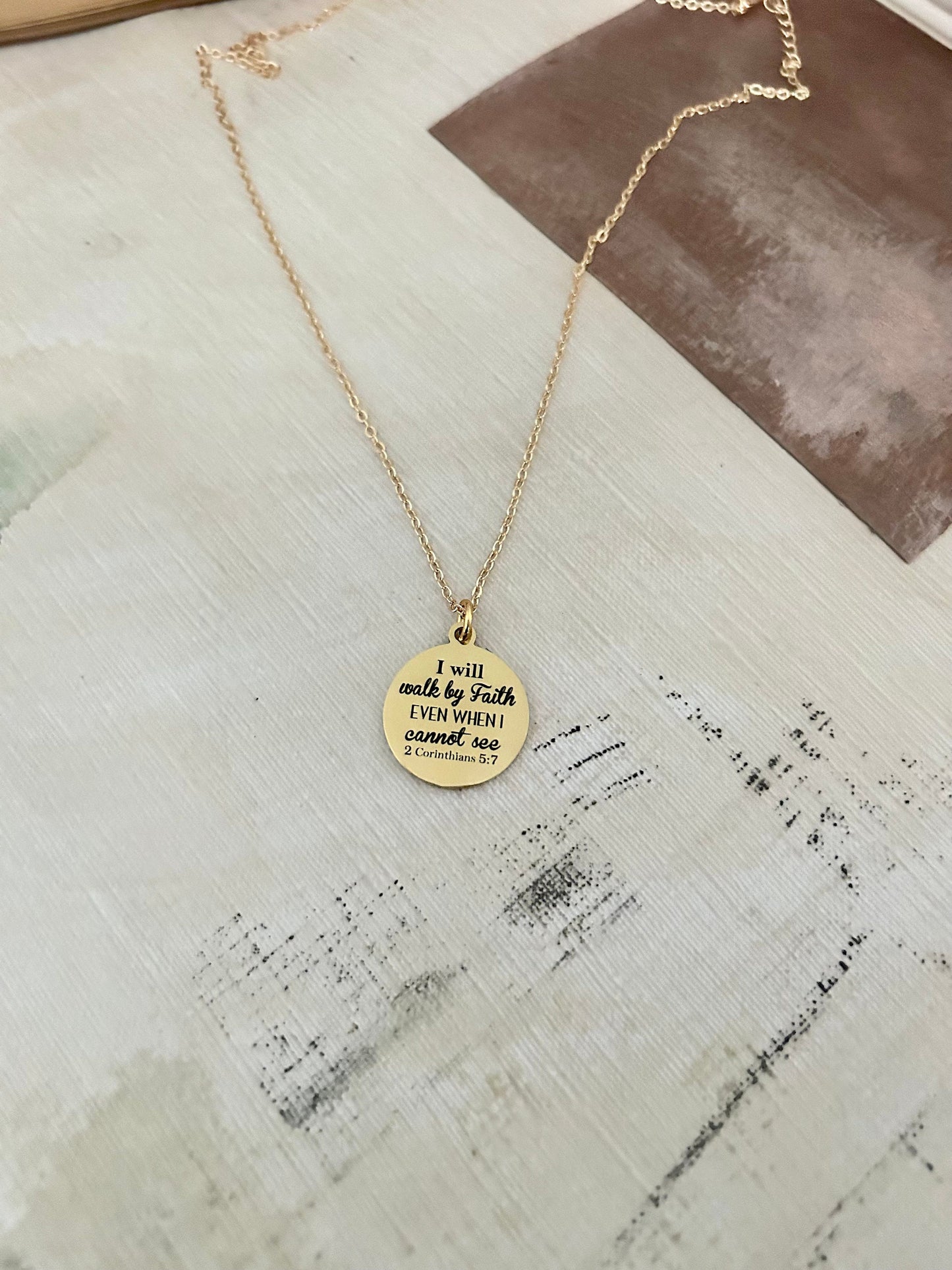 I will walk by faith even when I cannot see Bible Verse Necklace, Christian Faith Gifts, Scripture Jewelry, Baptism, 2 Corinthians 5:7