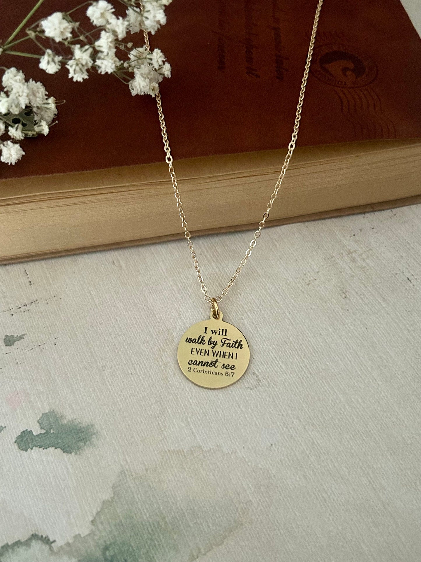 I will walk by faith even when I cannot see Bible Verse Necklace, Christian Faith Gifts, Scripture Jewelry, Baptism, 2 Corinthians 5:7