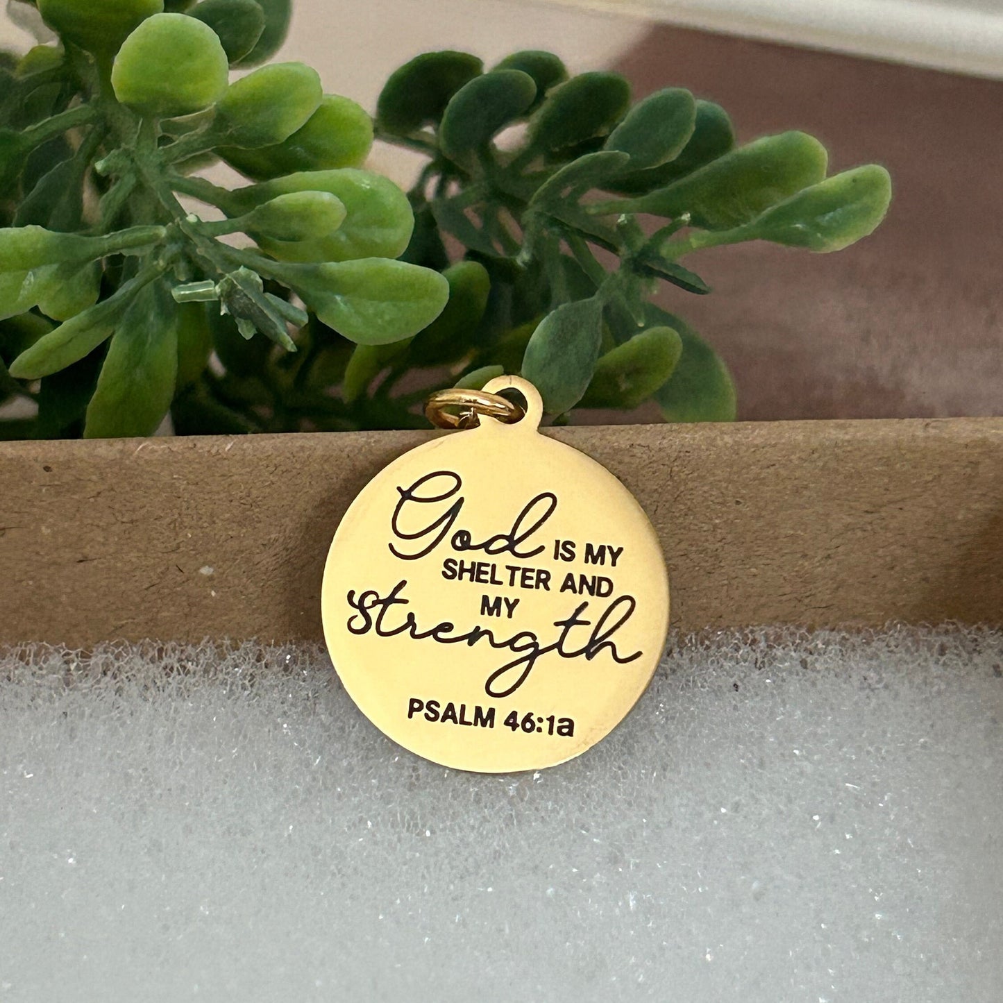 God is My Shelter and my Strength Bible Verse Necklace, Psalm 46:1, Christian Jewelry Gifts, Scripture Pendant Charms, 16K Gold Plated