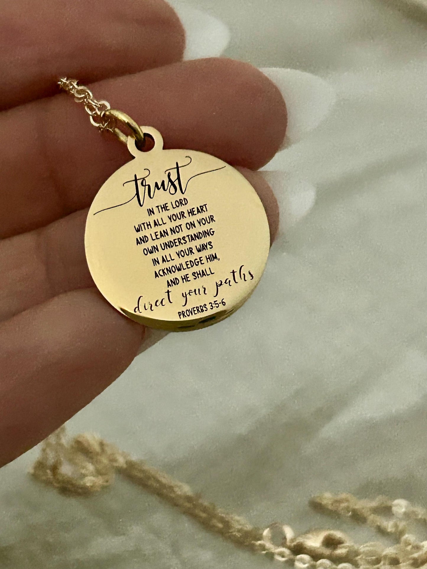 Trust in The Lord Bible Verse Necklace, Proverbs 3:5, Christian Gifts, Scripture Jewelry, Gifts for Mom, Motivational Gifts, Faith Charms