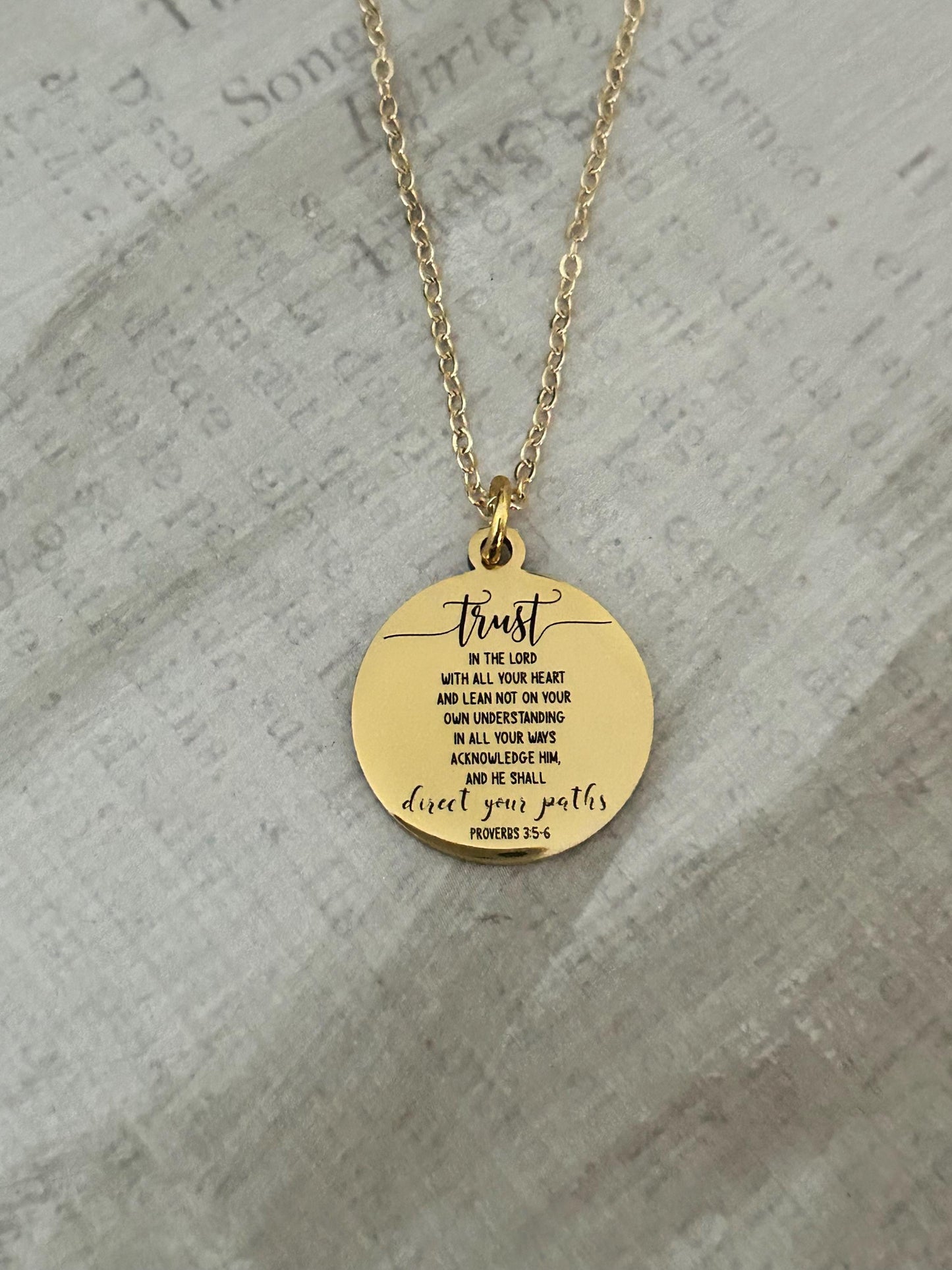 Trust in The Lord Bible Verse Necklace, Proverbs 3:5, Christian Gifts, Scripture Jewelry, Gifts for Mom, Motivational Gifts, Faith Charms