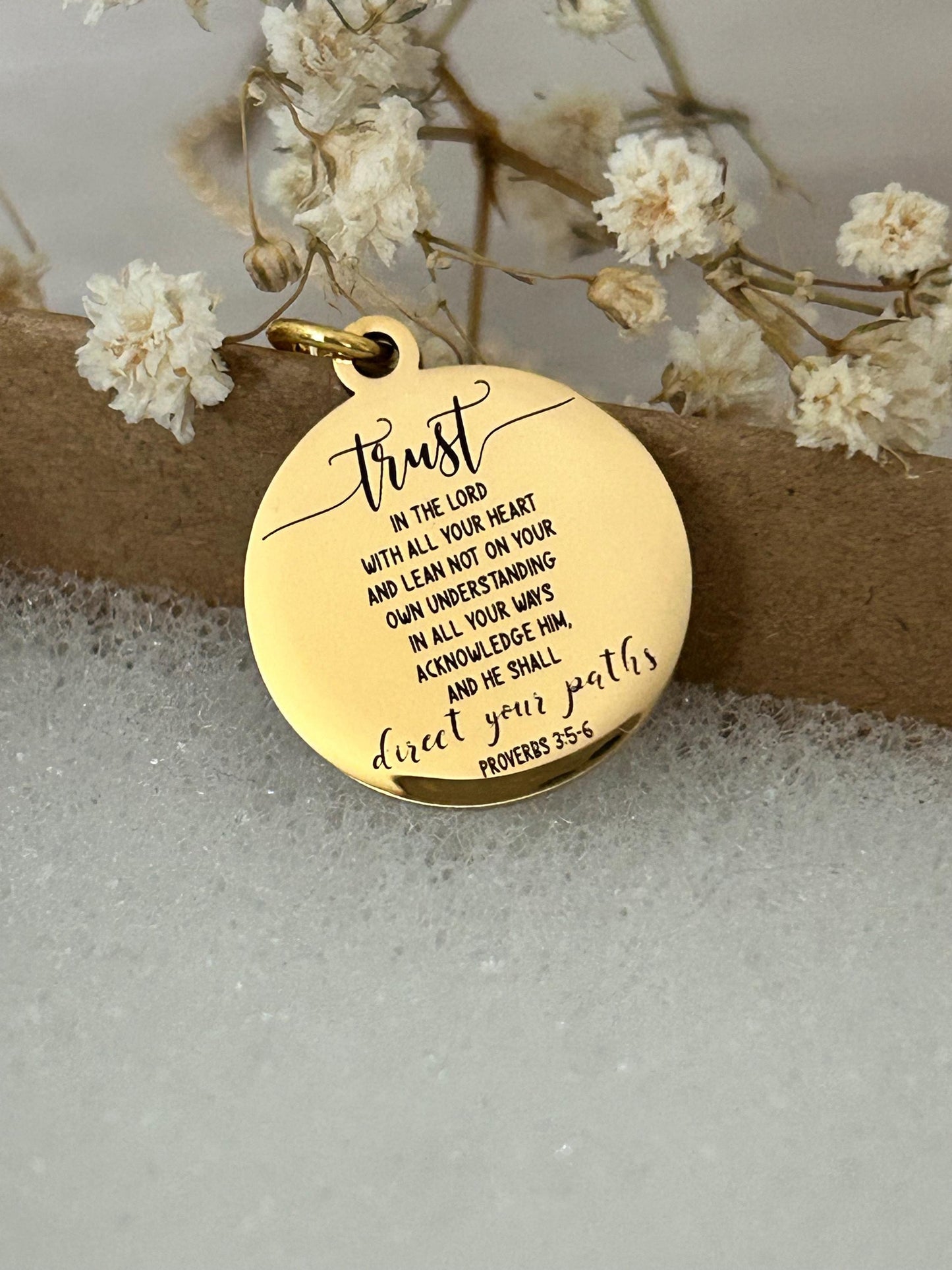 Trust in The Lord Bible Verse Necklace, Proverbs 3:5, Christian Gifts, Scripture Jewelry, Gifts for Mom, Motivational Gifts, Faith Charms