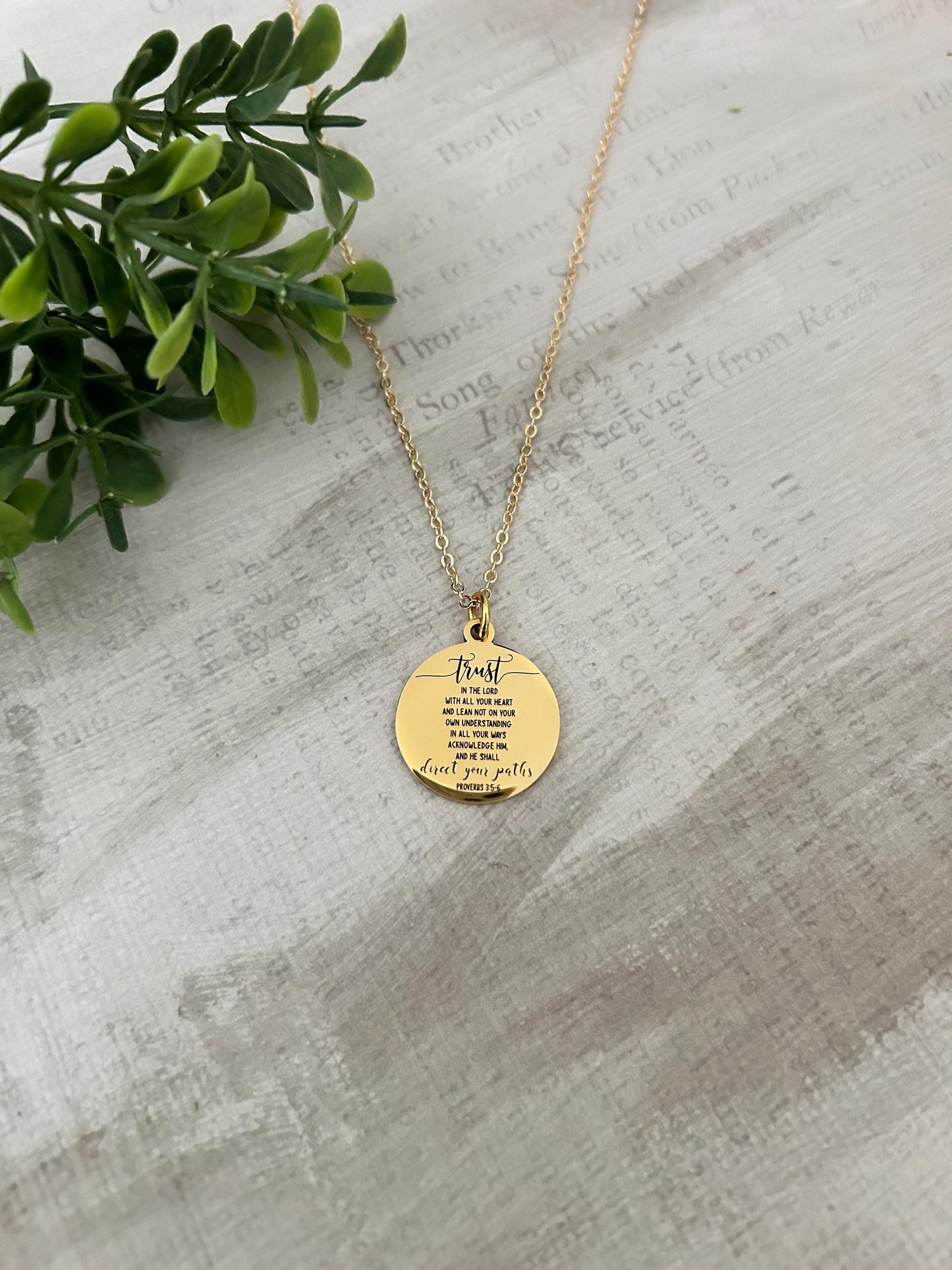 Trust in The Lord Bible Verse Necklace, Proverbs 3:5, Christian Gifts, Scripture Jewelry, Gifts for Mom, Motivational Gifts, Faith Charms