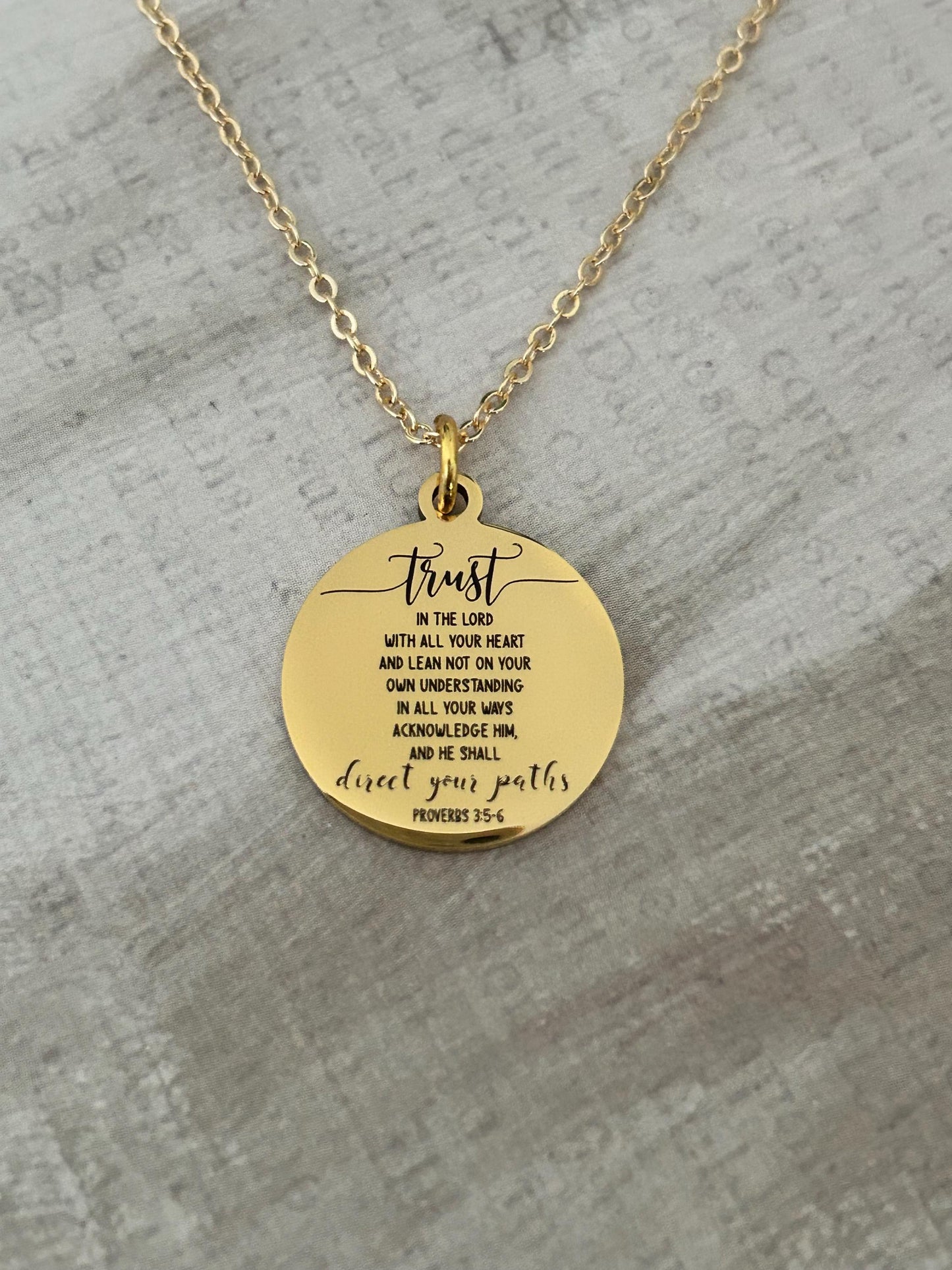 Trust in The Lord Bible Verse Necklace, Proverbs 3:5, Christian Gifts, Scripture Jewelry, Gifts for Mom, Motivational Gifts, Faith Charms