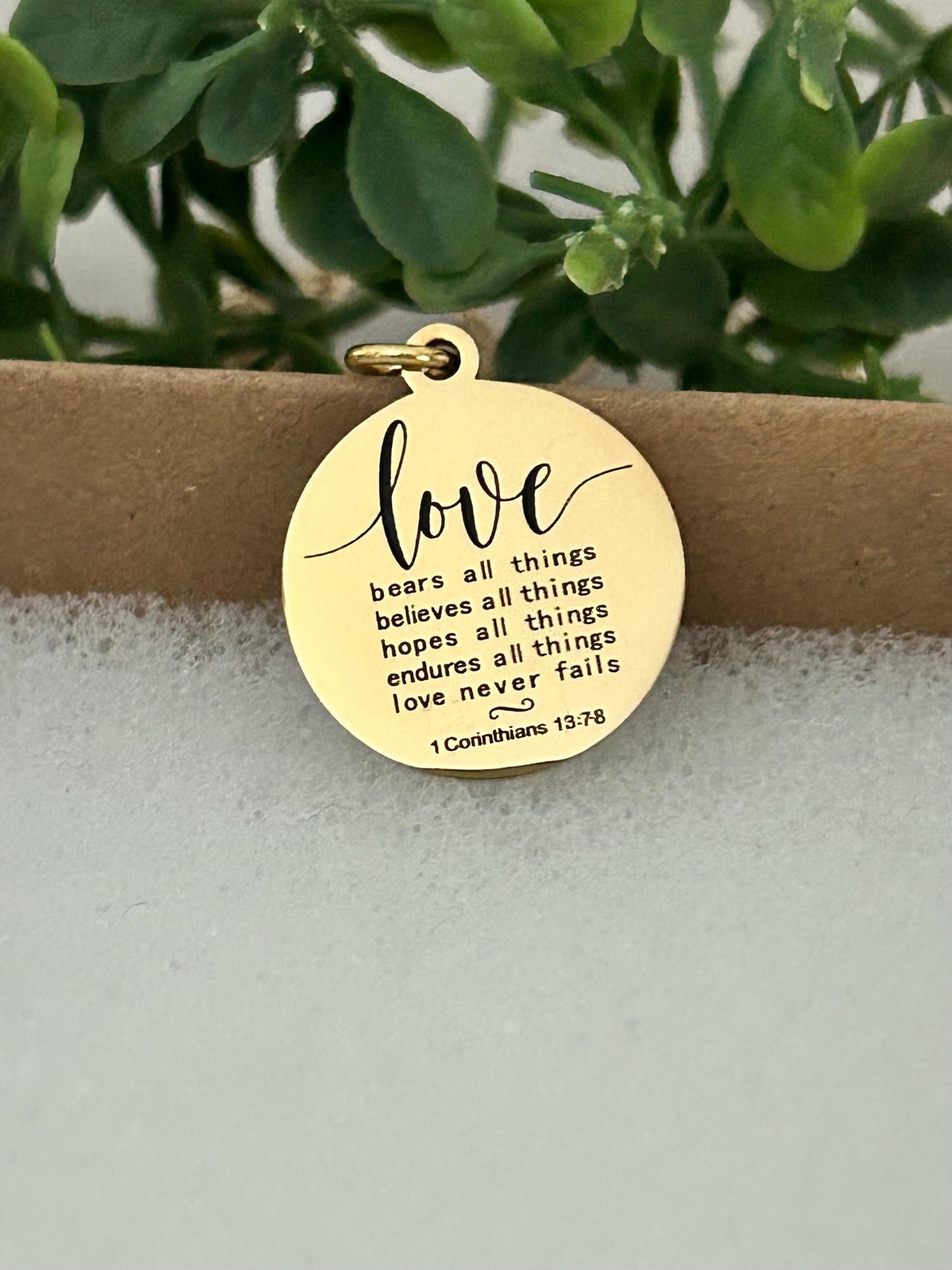 Love Never Fails Bible Verse Necklace, Christian Gifts, Scripture Necklace, Wedding Gift, Love Jewelry, 1 Corinthians 13:7-8, 16K Gold Plate