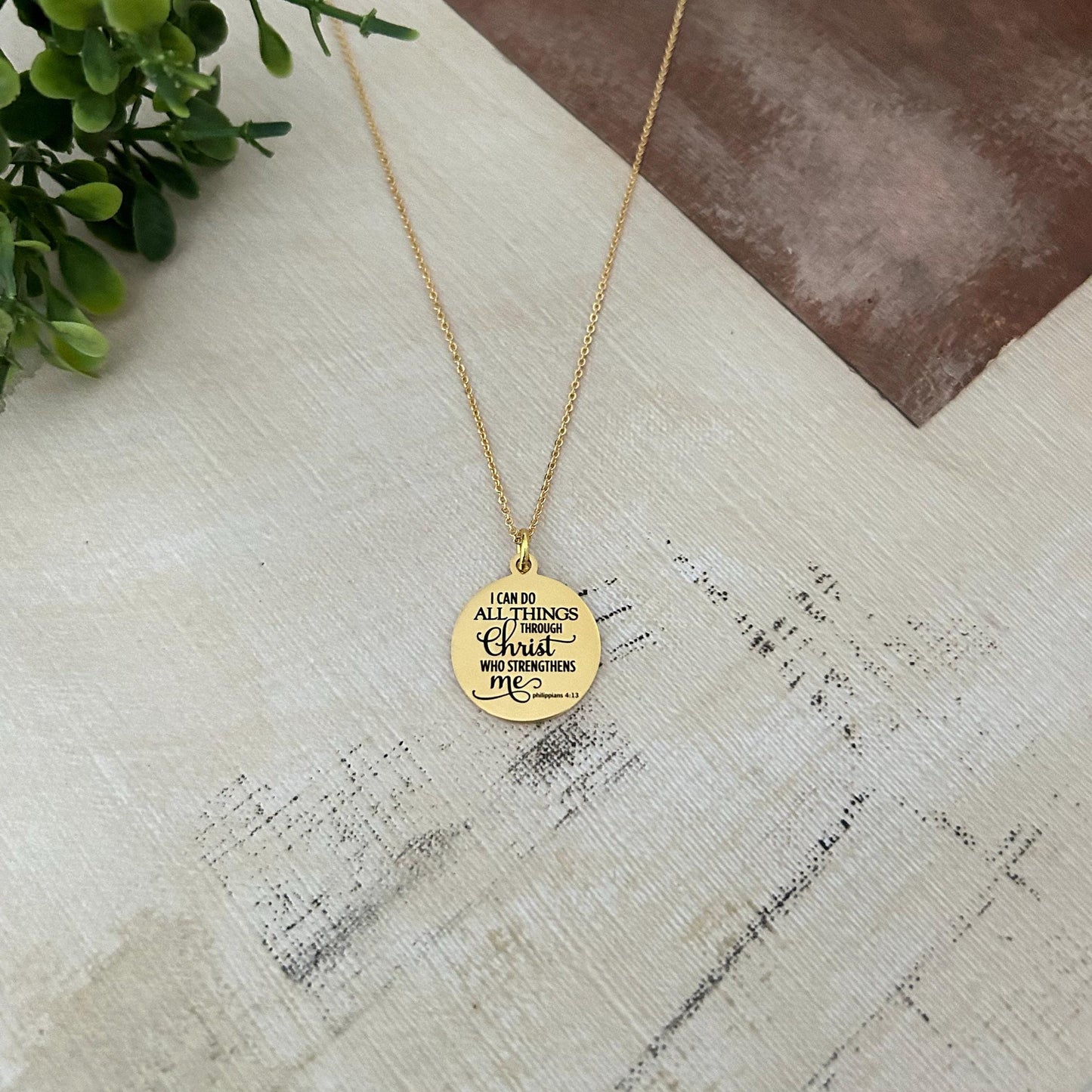 I Can Do All Things through Christ who strengthens me Bible Verse Necklace, Christian Gifts, Scripture Jewelry, 16K Gold Plated, Easter