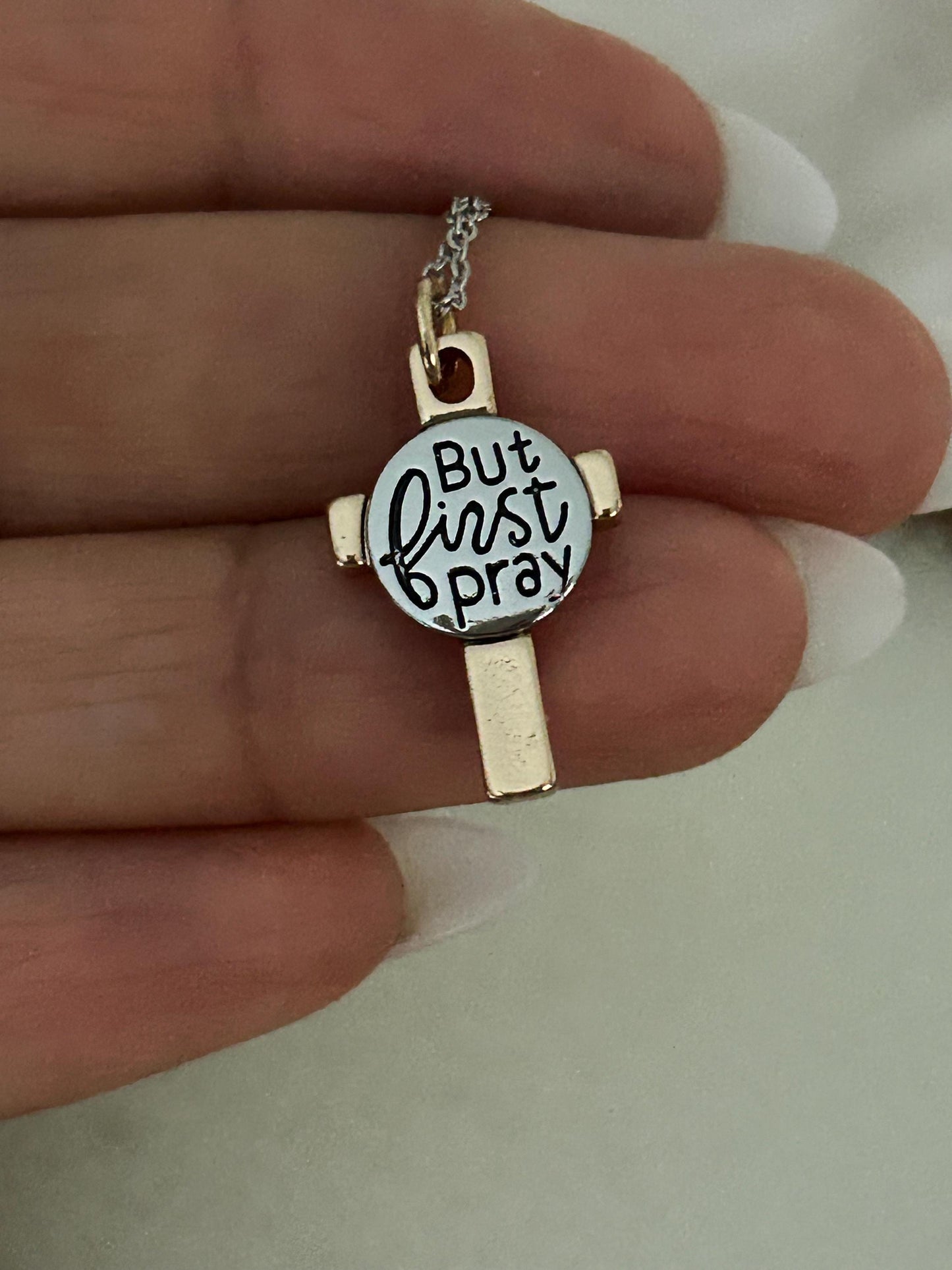 Pray Silver Cross Necklace, Christian Gifts, But First Pray Pendant Charm, Baptism Gift, Easter, Bible Verse Jewelry, Scripture Necklace