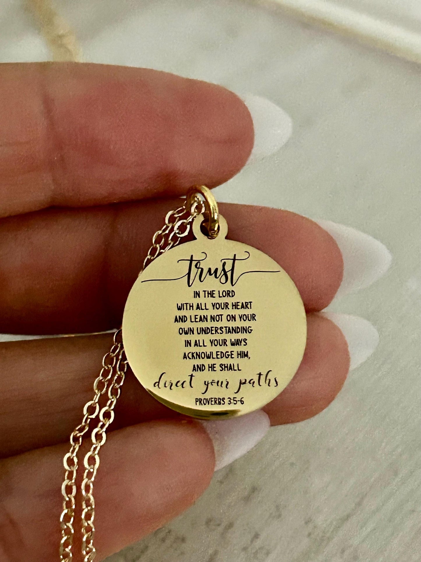 Trust in The Lord Bible Verse Necklace, Proverbs 3:5, Christian Gifts, Scripture Jewelry, Gifts for Mom, Motivational Gifts, Faith Charms