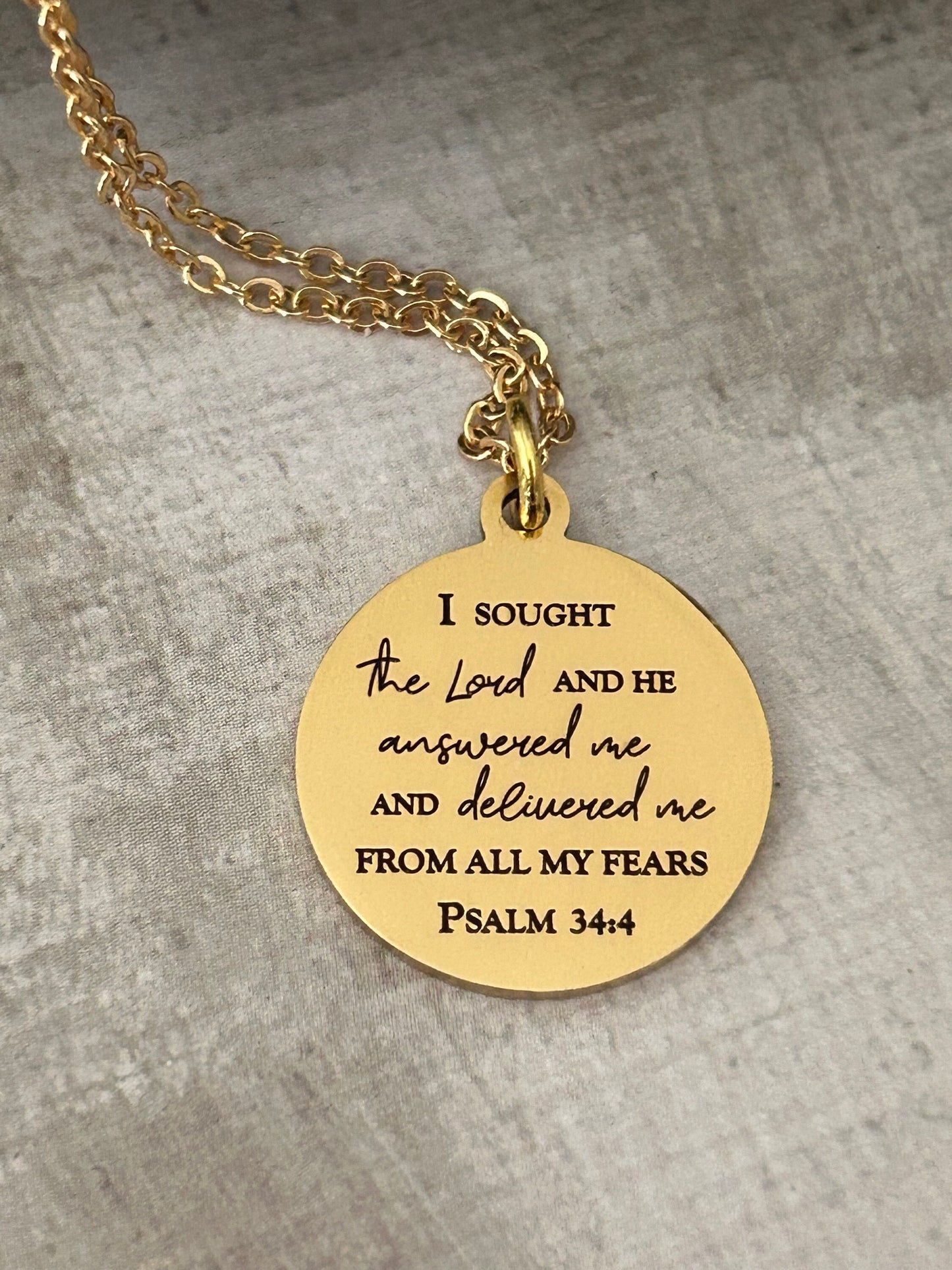 Psalm 34:4 Bible Verse Necklace, Christian Gifts, Scripture Jewelry, I sought The Lord and he answered me, Motivational Gift, Psalm Jewelry