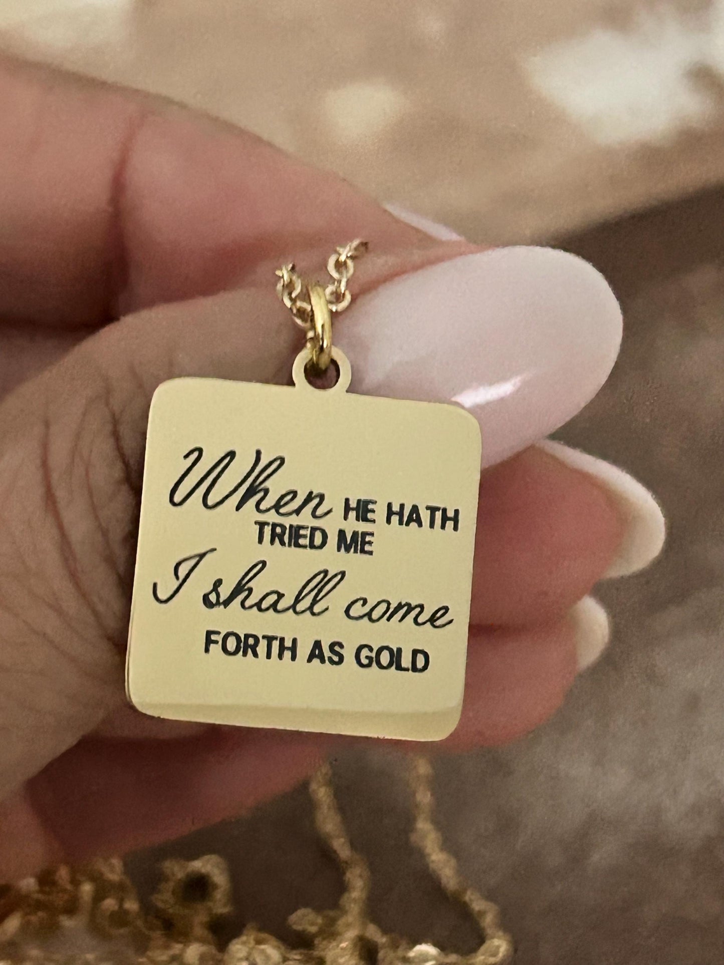 I shall come forth as gold Bible Verse Necklace, Job 23:10, Christian Jewelry Gifts, Scripture Faith Necklace, Custom Quote Jewelry