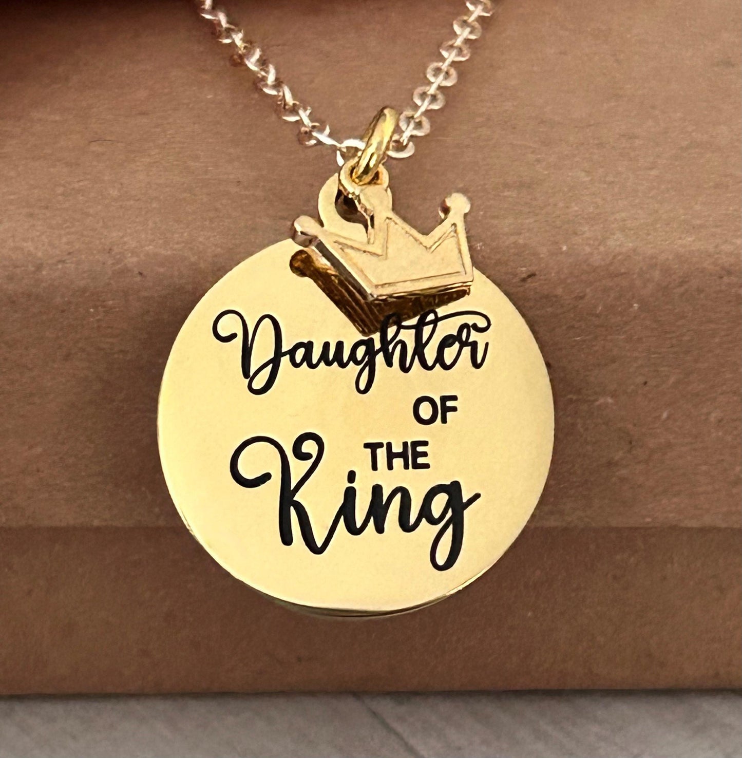 Daughter of The King Gold Necklace, Christian Gift, Gift for Daughter, Crown Necklace, Baptism, Personalized Scripture Custom quote Necklace