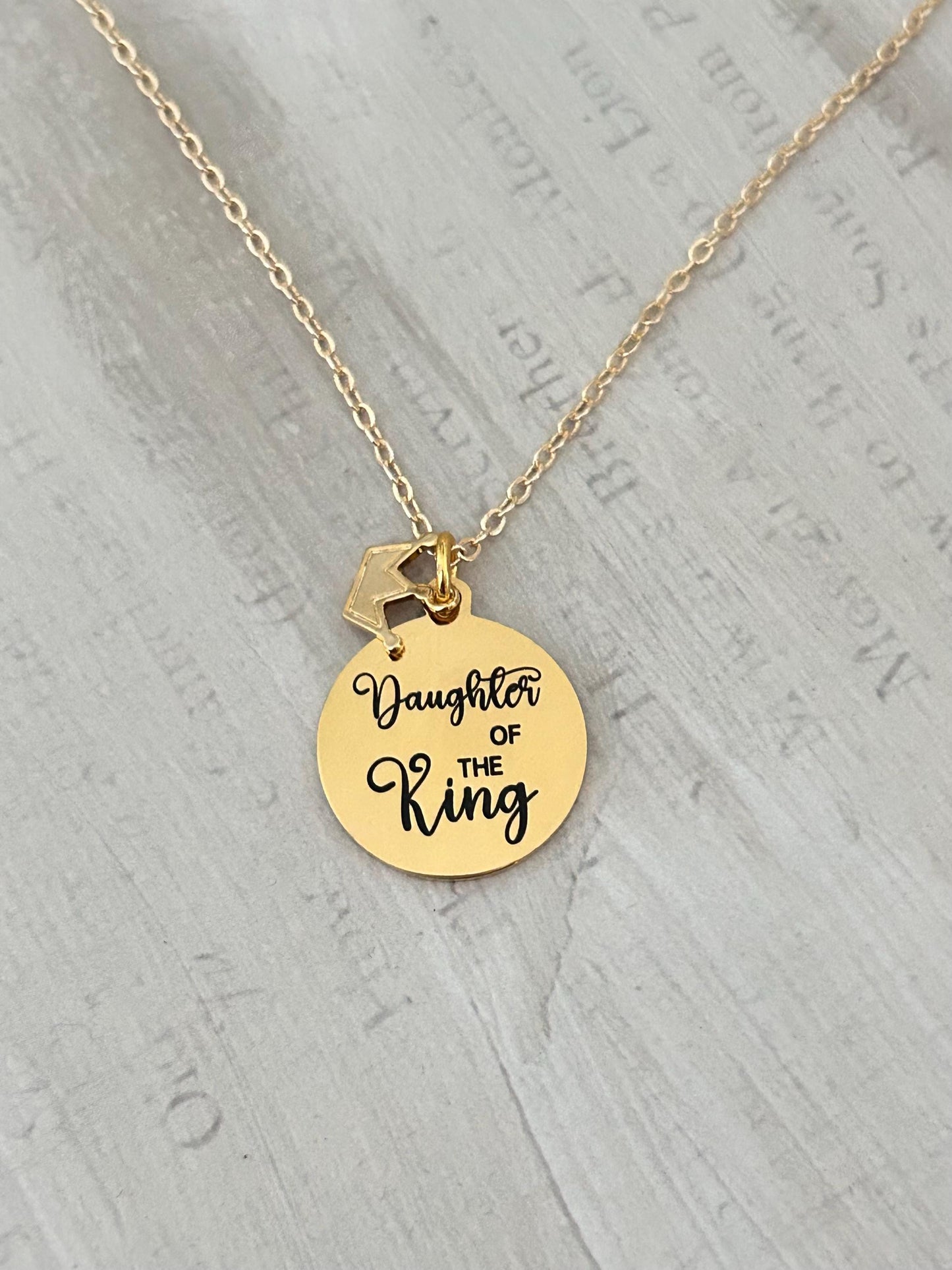 Daughter of The King Gold Necklace, Christian Gift, Gift for Daughter, Crown Necklace, Baptism, Personalized Scripture Custom quote Necklace