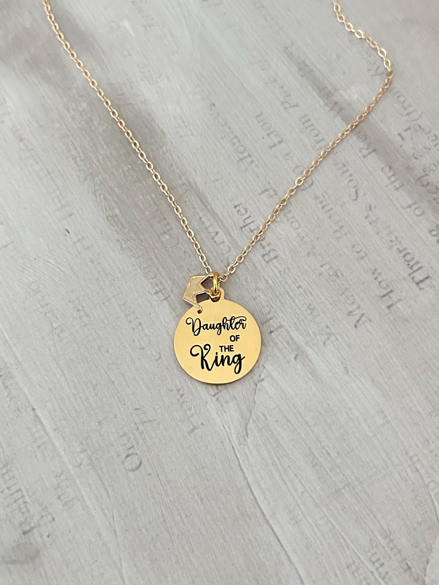 Daughter of The King Gold Necklace, Christian Gift, Gift for Daughter, Crown Necklace, Baptism, Personalized Scripture Custom quote Necklace