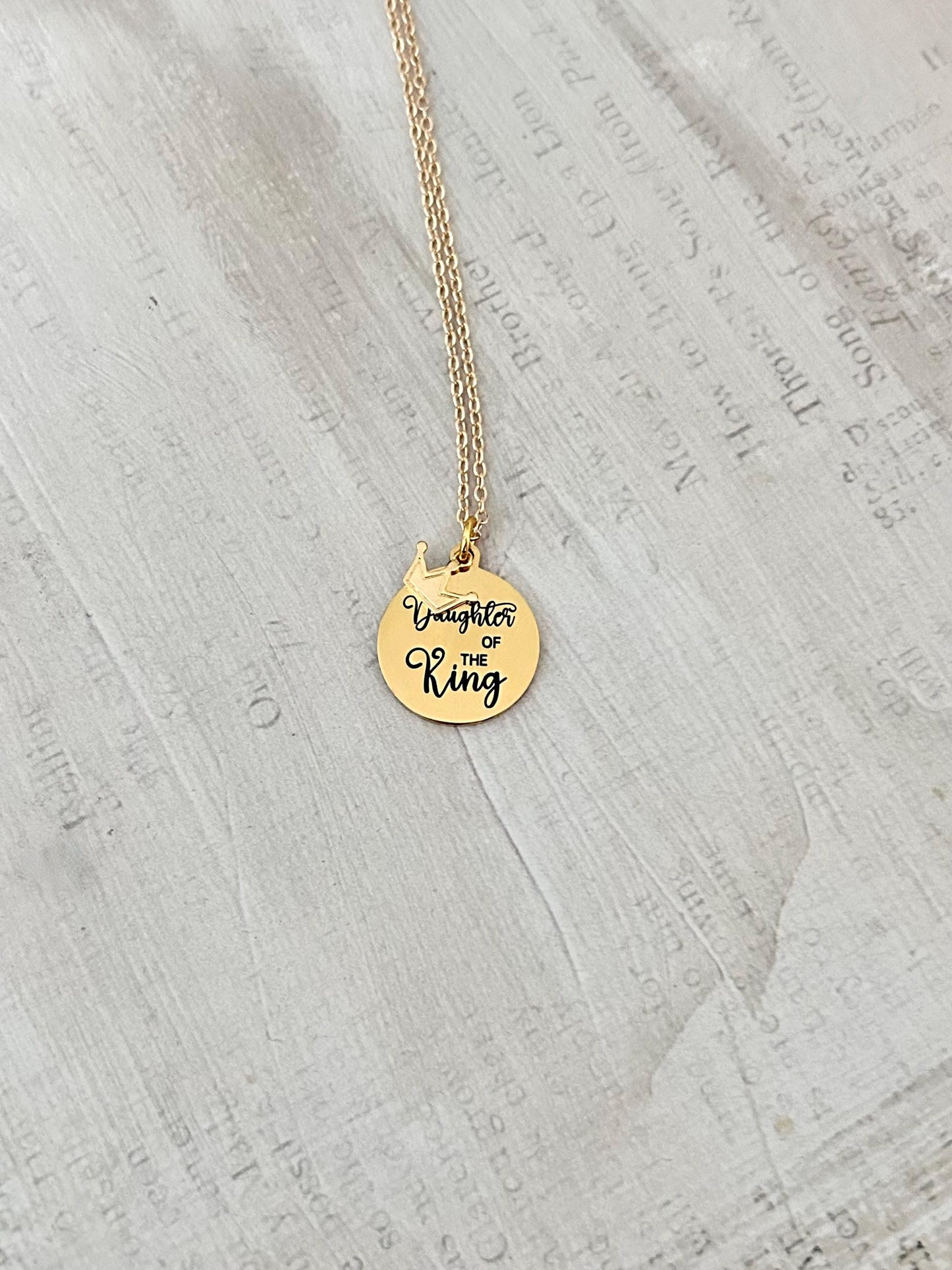 Daughter of The King Gold Necklace, Christian Gift, Gift for Daughter, Crown Necklace, Baptism, Personalized Scripture Custom quote Necklace