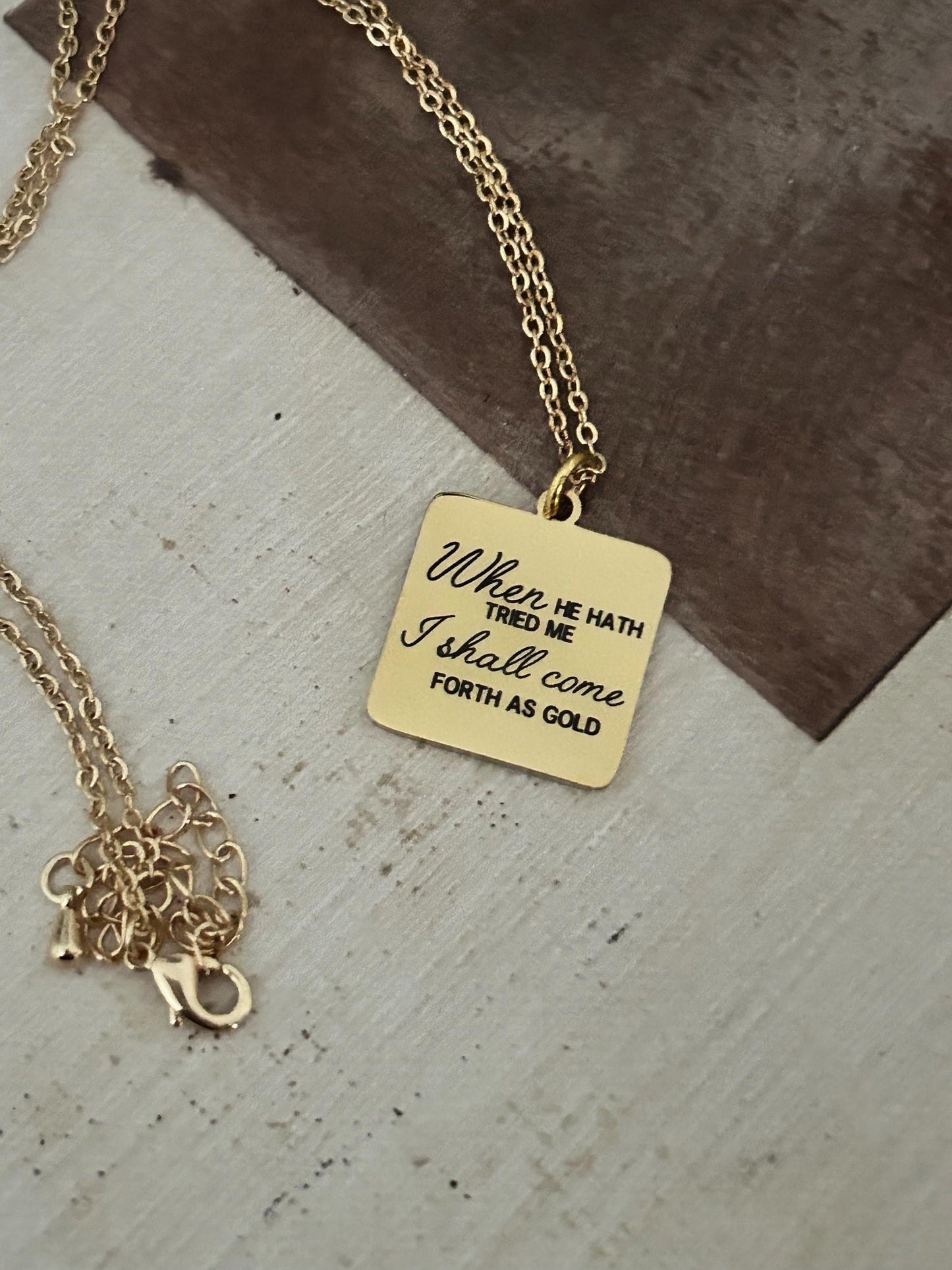 I shall come forth as gold Bible Verse Necklace, Job 23:10, Christian Jewelry Gifts, Scripture Faith Necklace, Custom Quote Jewelry