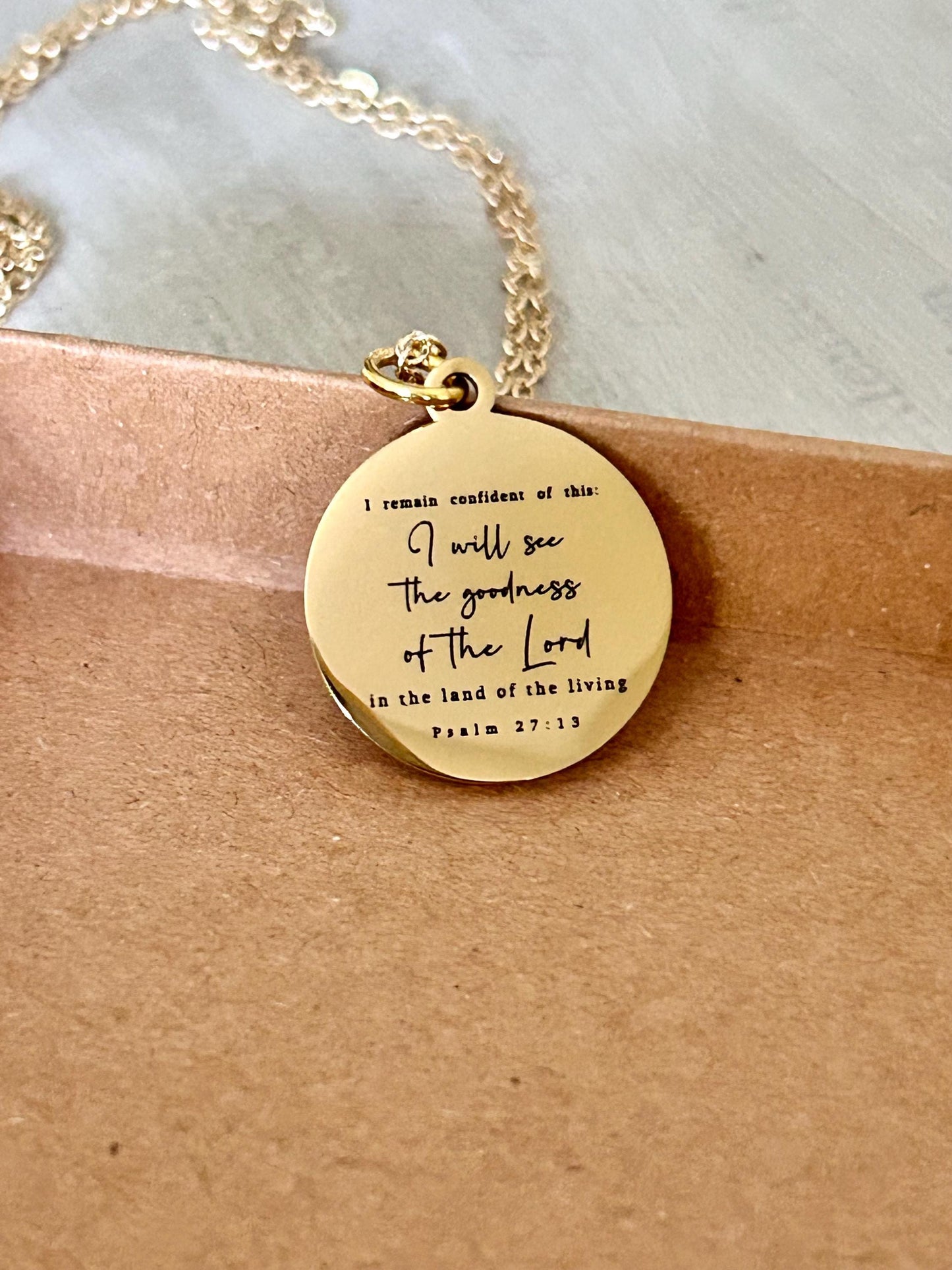 Psalm 27:13 Bible Verse Necklace I will see the goodness of the Lord Christian Gifts Personalized Jewelry Engraved Scripture Charm