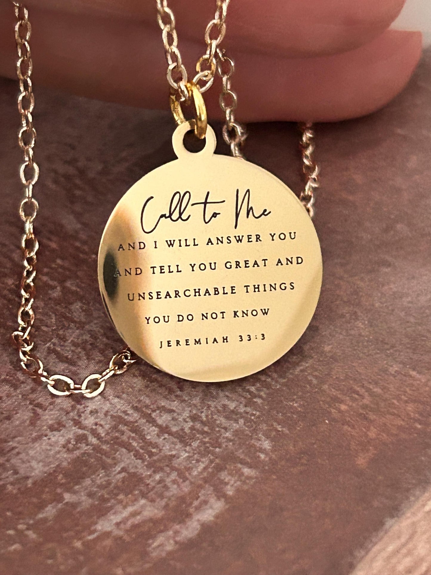 Jeremiah 33:3 Bible Verse Necklace, Call to me and I will Answer You, Christian Gifts, Religious Faith Jewelry, Gold Charm Necklace, Baptism