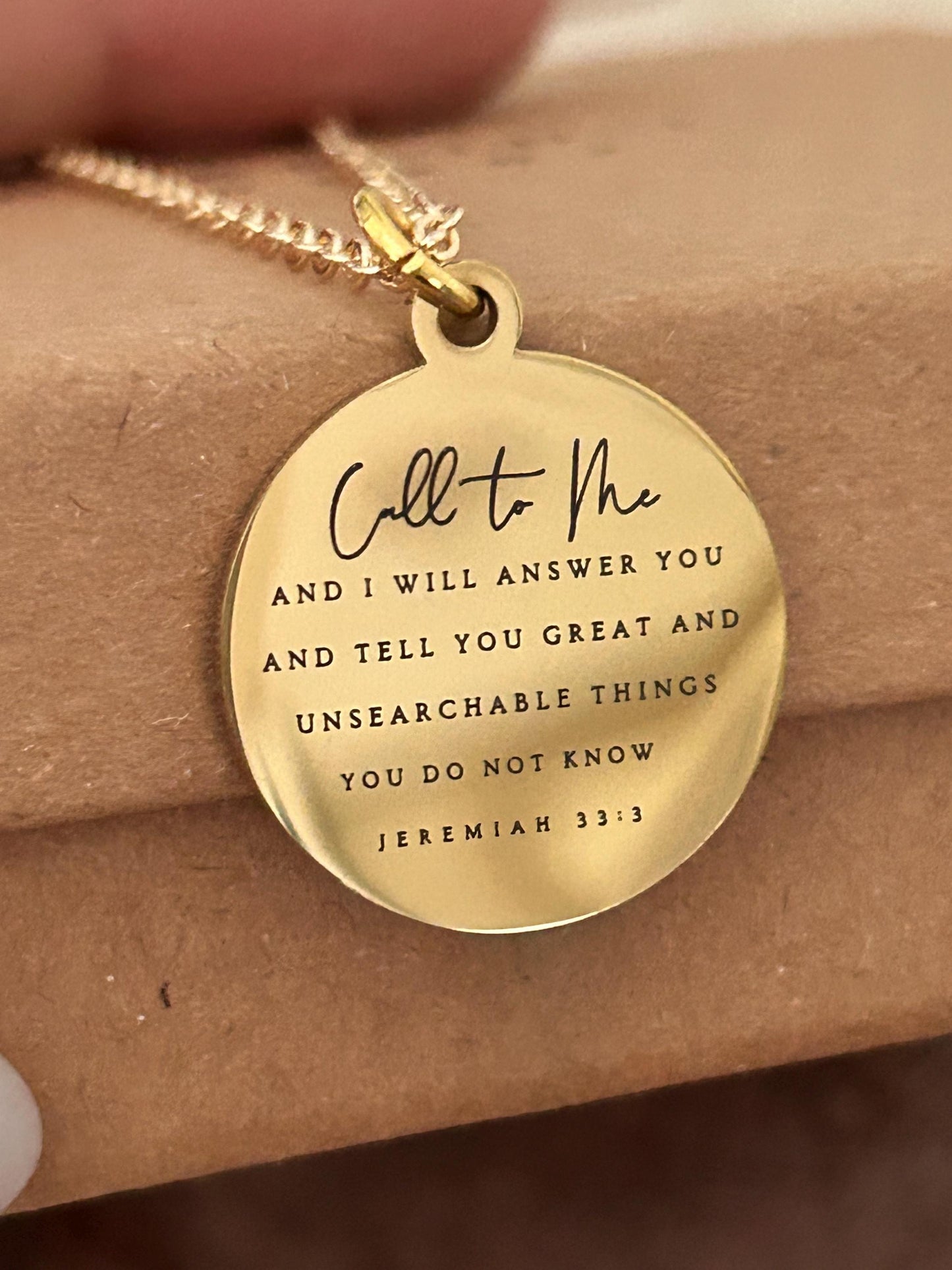 Jeremiah 33:3 Bible Verse Necklace, Call to me and I will Answer You, Christian Gifts, Religious Faith Jewelry, Gold Charm Necklace, Baptism