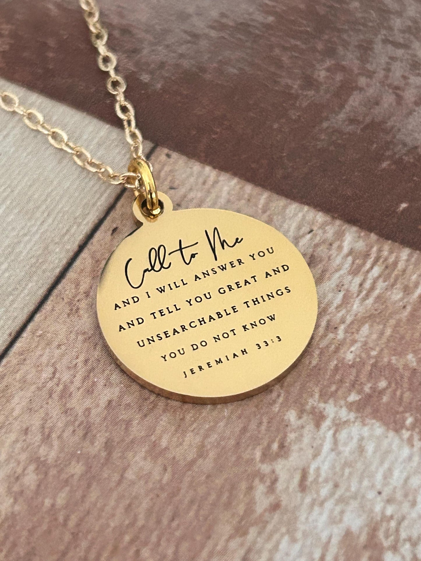 Jeremiah 33:3 Bible Verse Necklace, Call to me and I will Answer You, Christian Gifts, Religious Faith Jewelry, Gold Charm Necklace, Baptism