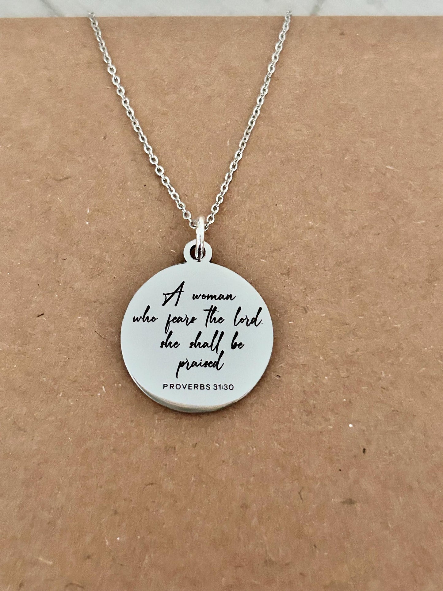 A Woman who fears The Lord shall be praised, Christian Gifts, Bible Verse Necklace, Proverbs Woman, Retreat Gifts, Christian Necklace